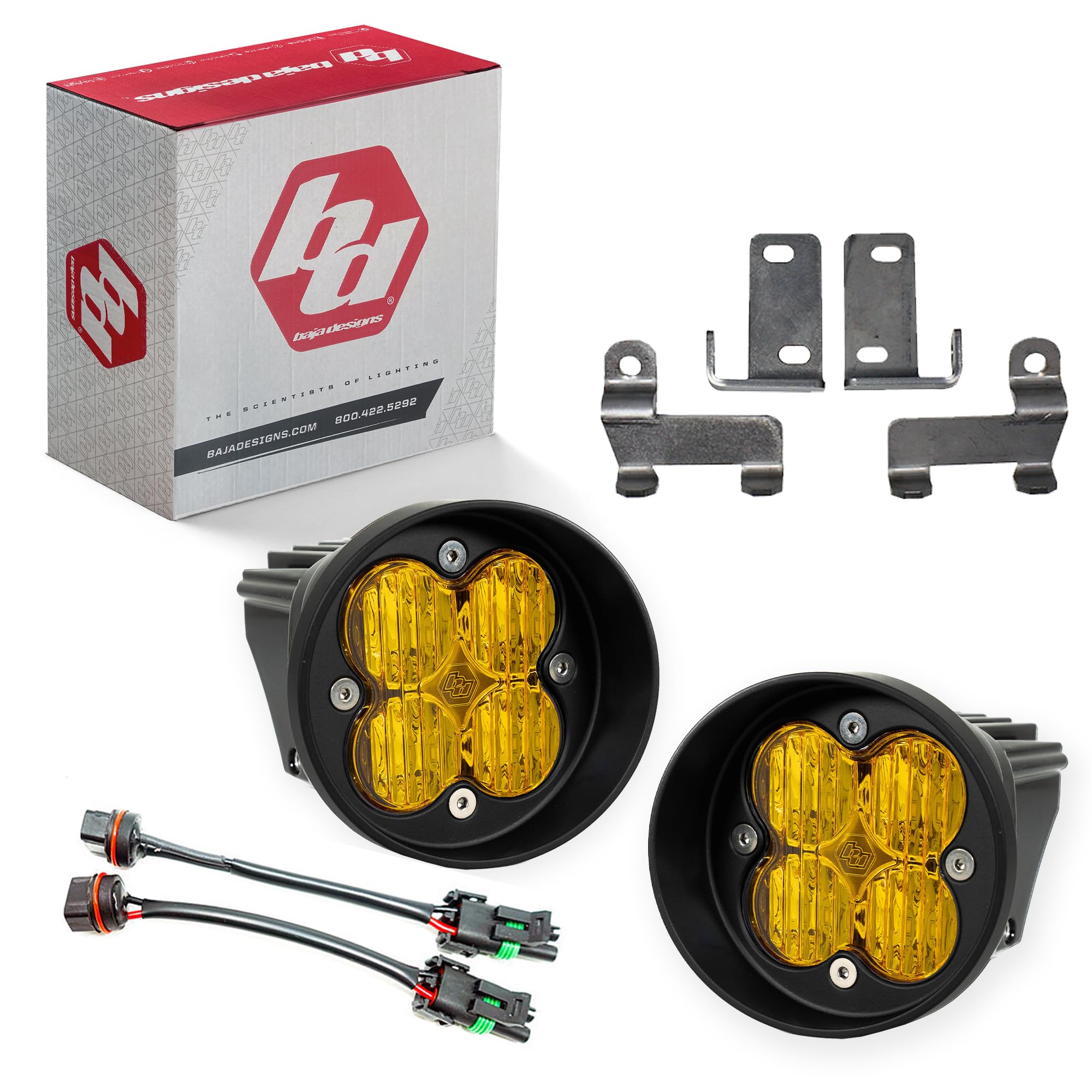 Baja Designs Sport Squadron-R LED Fog Light Kit for Toyota Tacoma 2012-24, Tundra 2014-24, 4Runner 2010-24, Set of 2 LED Lights (Wide Cornering Lens, Amber)