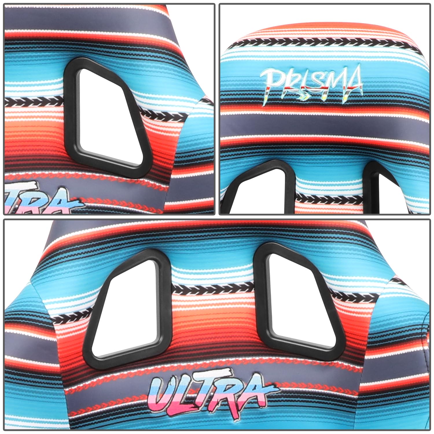NRG Innovations Fixed Back Bucket Racing Seat Prisma with Bottom Mount Bracket, 22" W X 34" H X 16" D, Red White Blue Black Pink Serape Print, FRP-303-BAJACALI