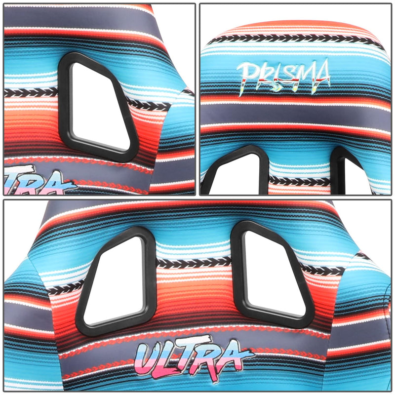 NRG Innovations Fixed Back Bucket Racing Seat Prisma with Bottom Mount Bracket, 22" W X 34" H X 16" D, Red White Blue Black Pink Serape Print, FRP-303-BAJACALI