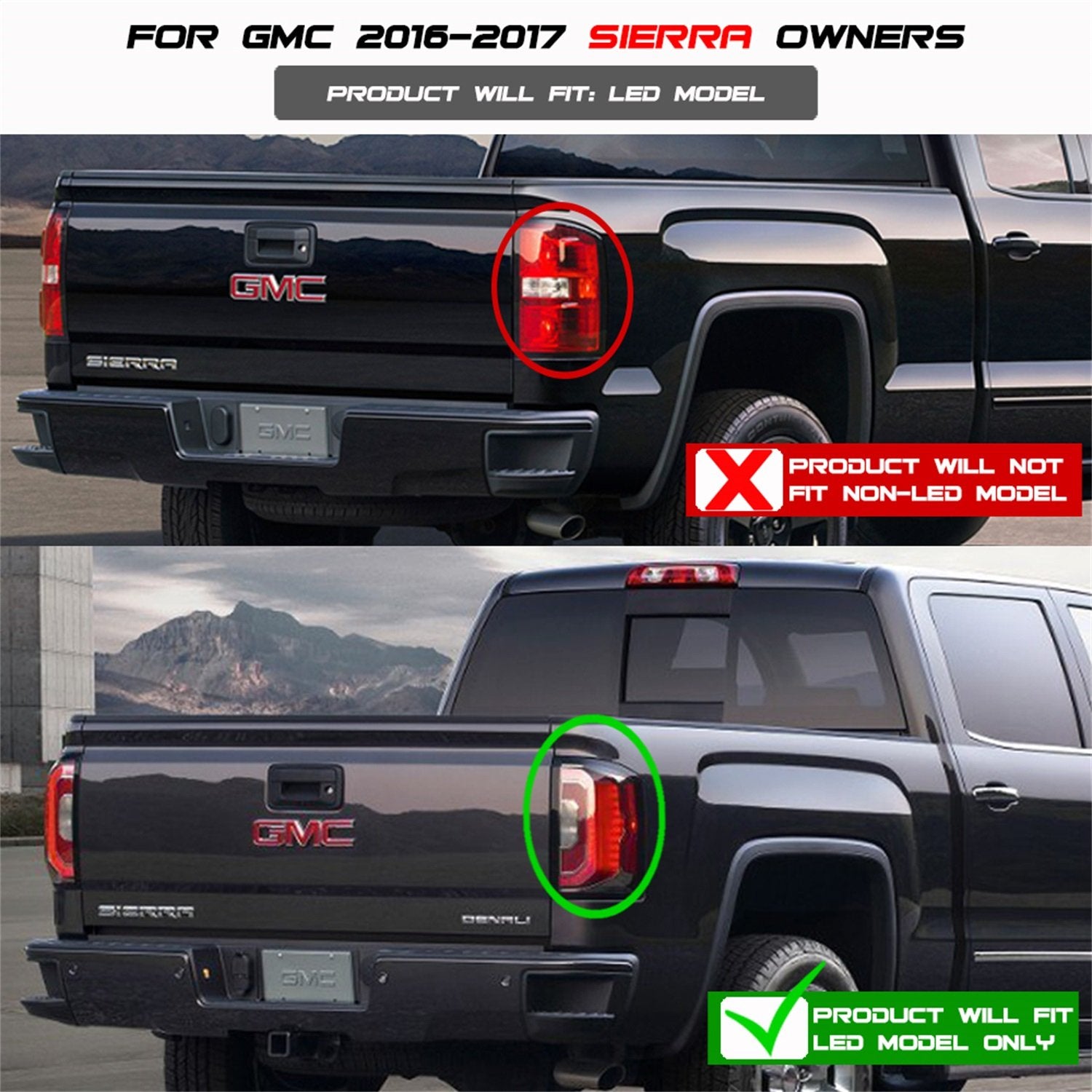 GMC Sierra 1500 2016-2018/ Sierra 2500/3500 HD 2016-2019 Spyder 5083777 Light Bar LED Tail Lights - Reverse-921(Not Included) - Black (Will only fit factory LED models)