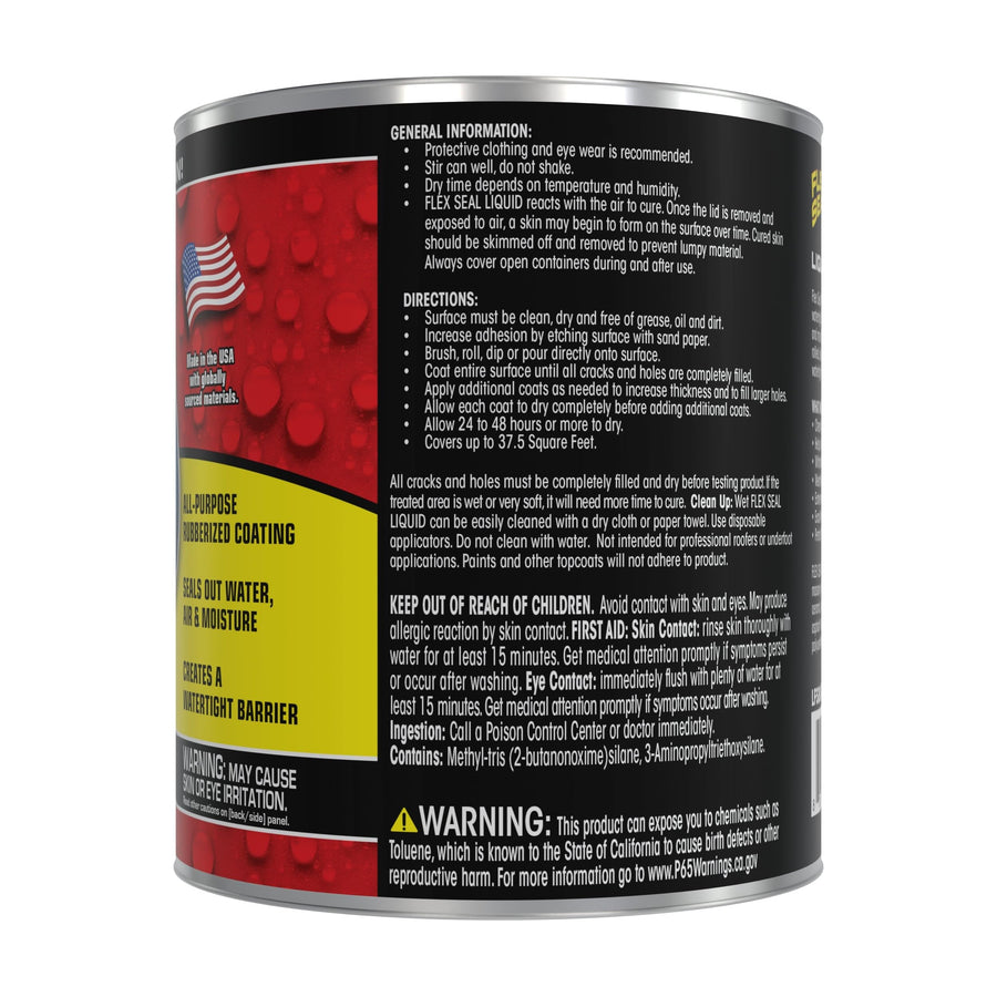 Flex Seal Liquid, Waterproof Rubber Coating Sealant, Flexible, Breathable, and UV Resistant, Roof Repair, Basements, RV, Campers, Trailers, Marine, EPDM, Masonry, Black, 32 oz