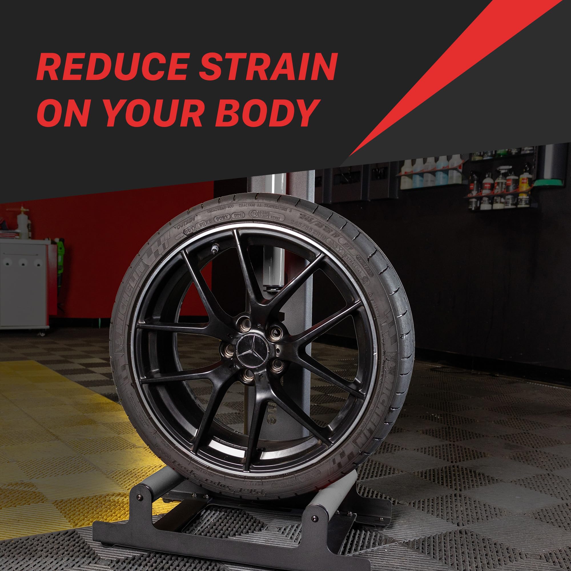 Maxshine XL Wheel & Rim Universal Detailing Rolling Stand (Black) | 360° Rotating Tire Stand for Car Detailing, Wheel Wash, Ceramic Coating & Tire Shine | Heavy-Duty Rim Detailing Roller Stand