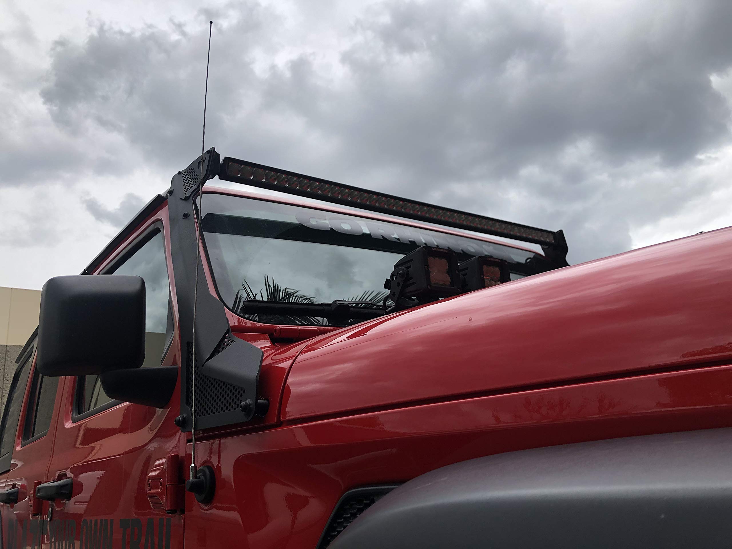 Go Rhino Windshield XE Light Frame for 50" LED Light Bar | Mild Steel, Textured Black | 730500T | Fits 2018-2024 Jeep Wrangler JL/JLU; 2020-2024 Jeep Gladiator JT Excludes Mojave Models