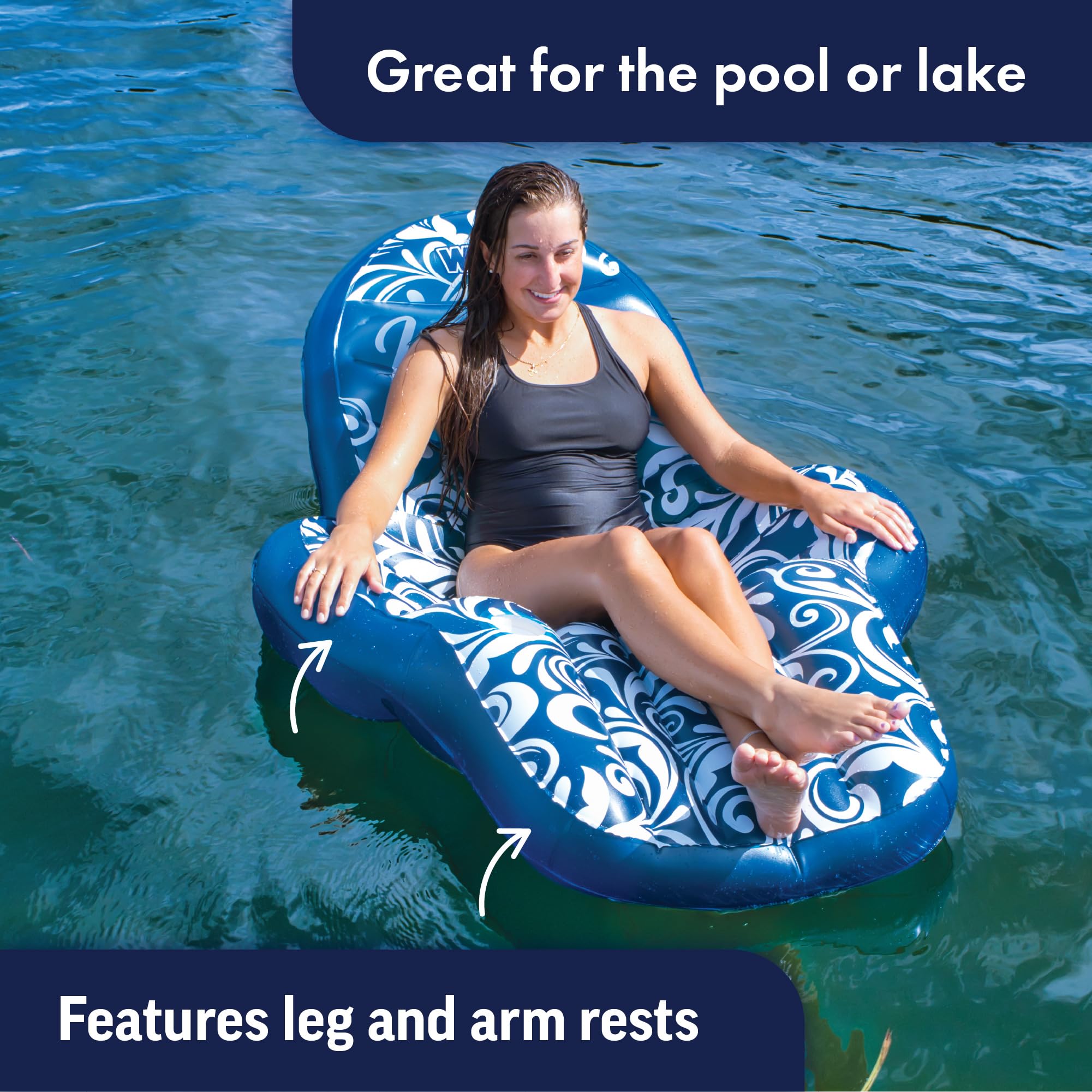 WOW Sports - Pool Float For Adults - Inflatable Lounge - Floating Pool Chair Comfotable Lounge