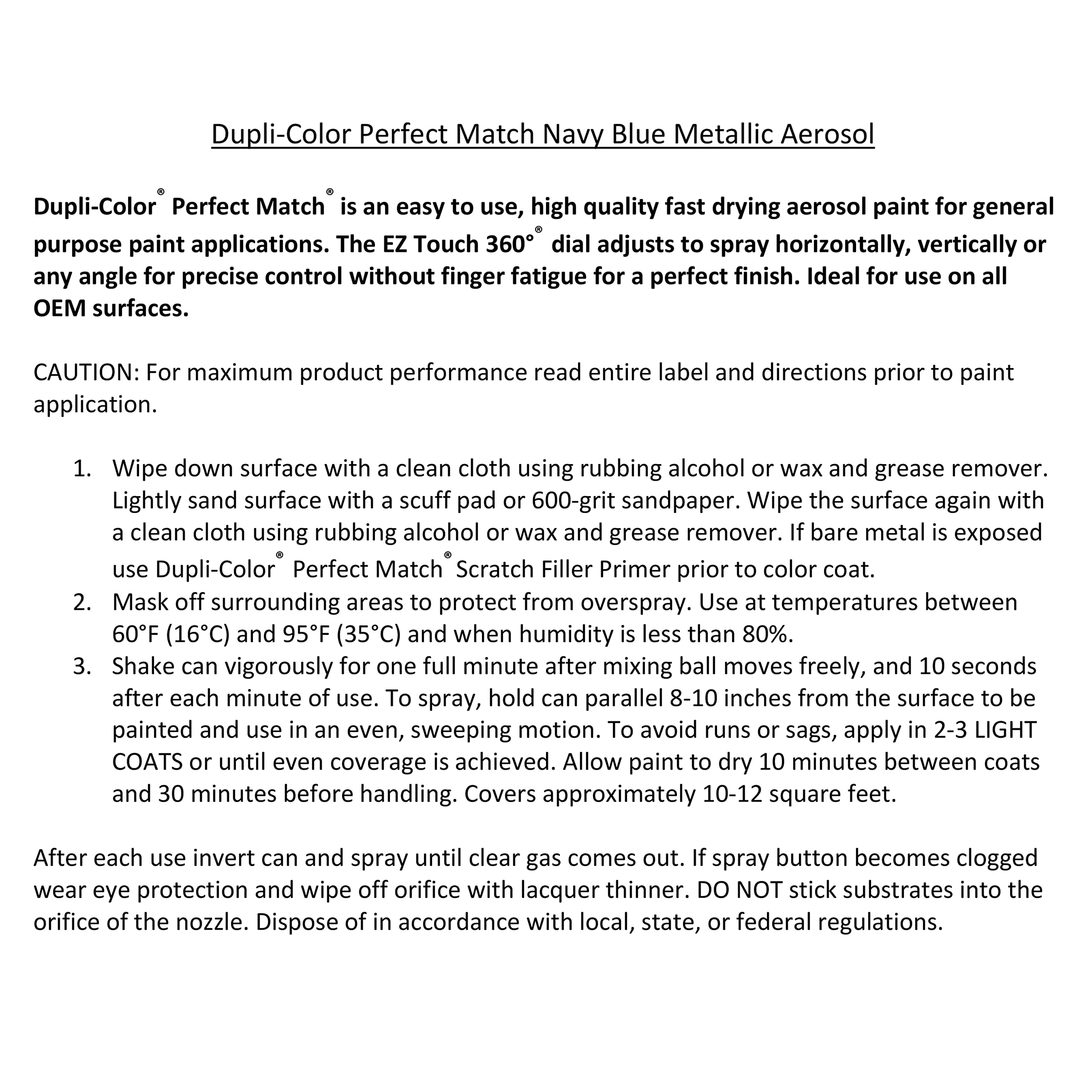 Perfect Match Dupli-Color Automotive Spray Paint – General Motors Navy Blue Metallic, 28 WA352E – 8 oz. Aerosol Can