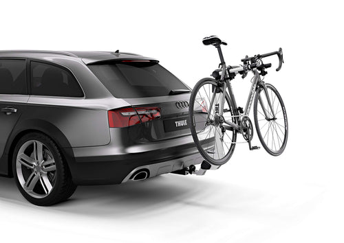 Thule Hanging Helium Pro Bike Rack - Carries 2 Bikes - Lightweight Hitch Bike Rack - Fits 2" and 1.25" receivers - Quick Tool-Free Installation - Tilts for Trunk Access - 75lb Load Capacity