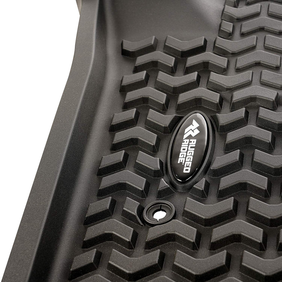 Front Floor Liners Rugged Ridge for Chevy Silverado | Pair, All-Terrain, Black | 82901.32 | Fits 2019-2020 Chevrolet Silverado Crew Cab