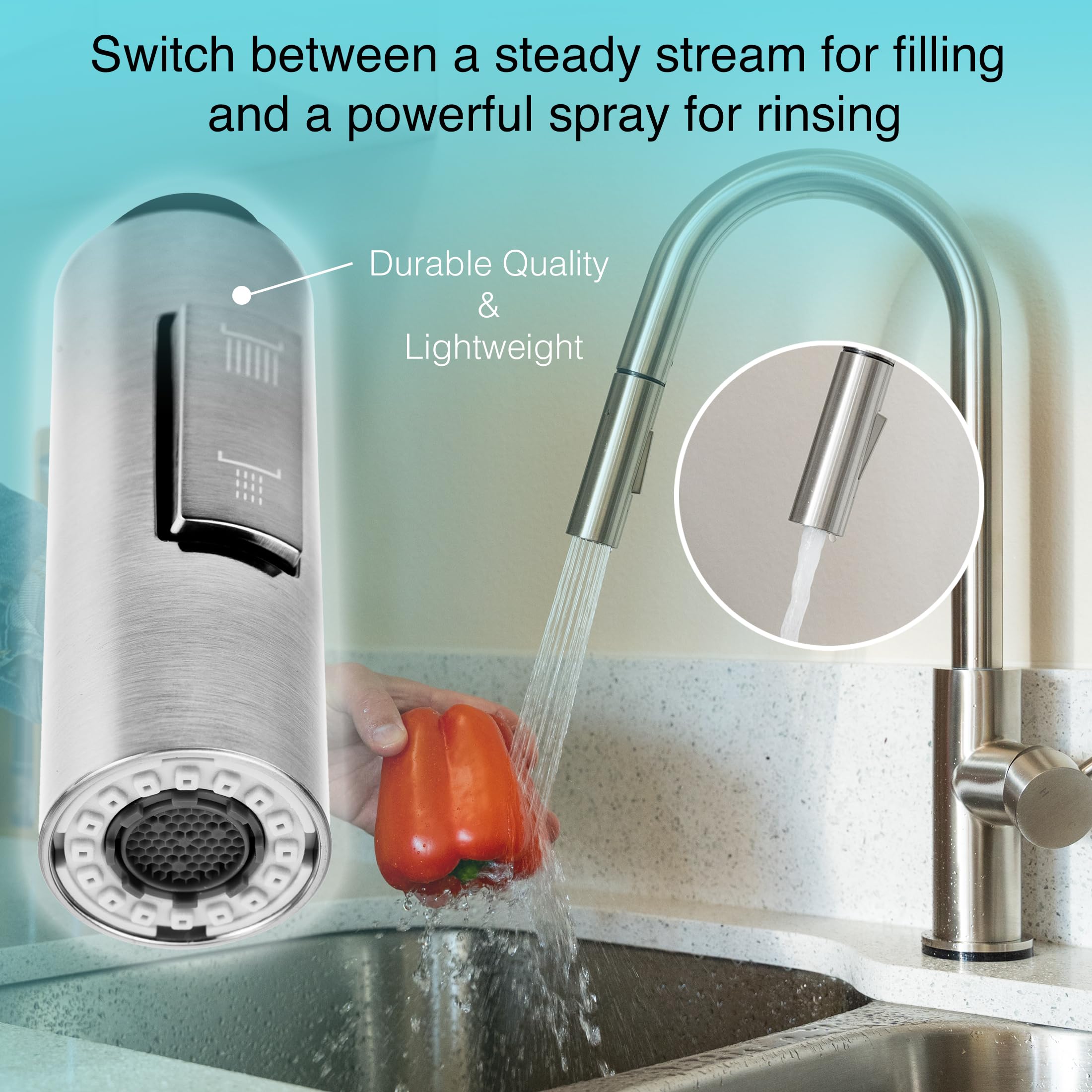 Dura Faucet Replacement Pull-Down Sprayer - Brushed Satin Nickel Streamline