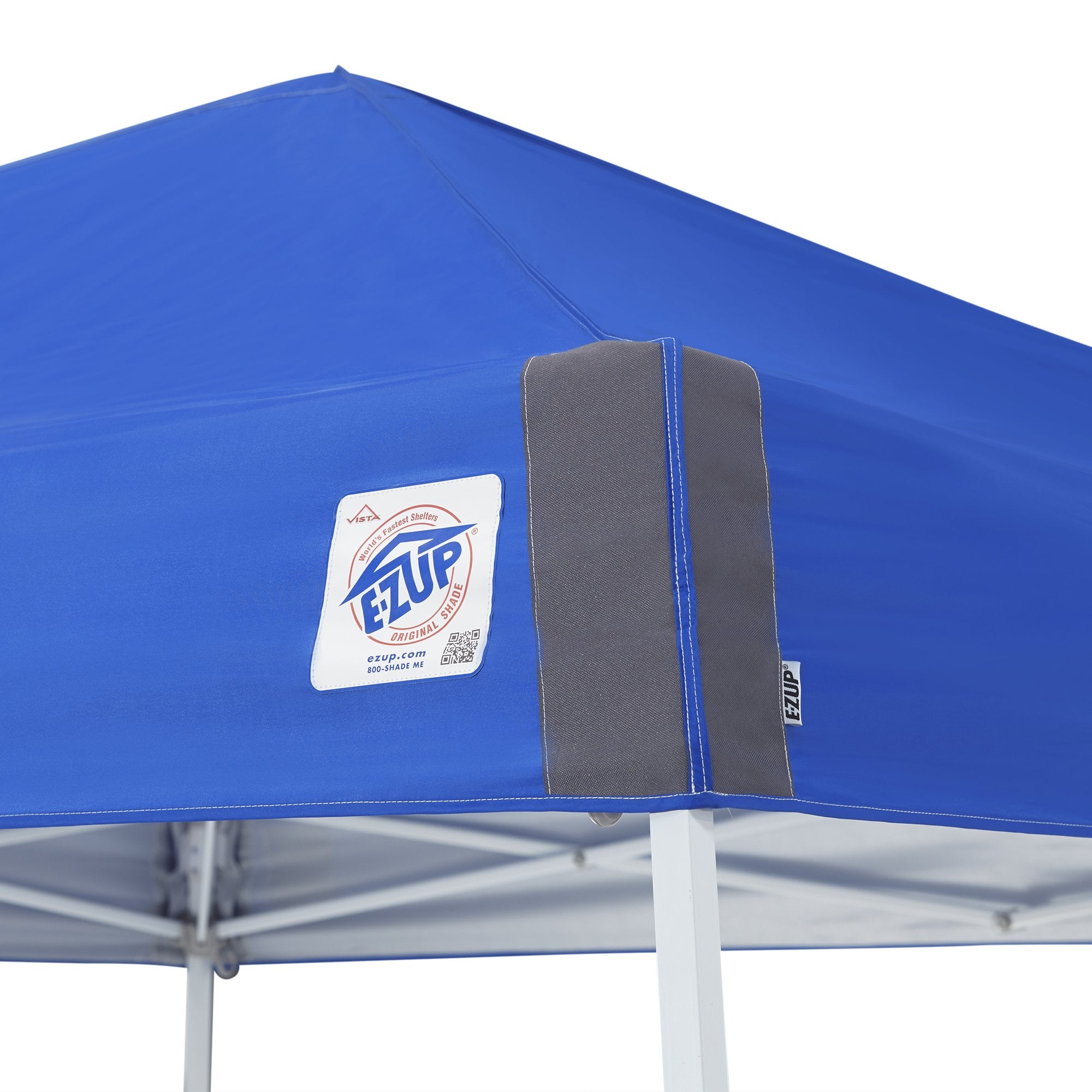 E-Z UP Instant Shelter Vista Canopy, 10' x 10', White Powder-Coated Steel Frame with Wide-Trax Roller Bag & 4 Piece Spike Set, Royal Blue