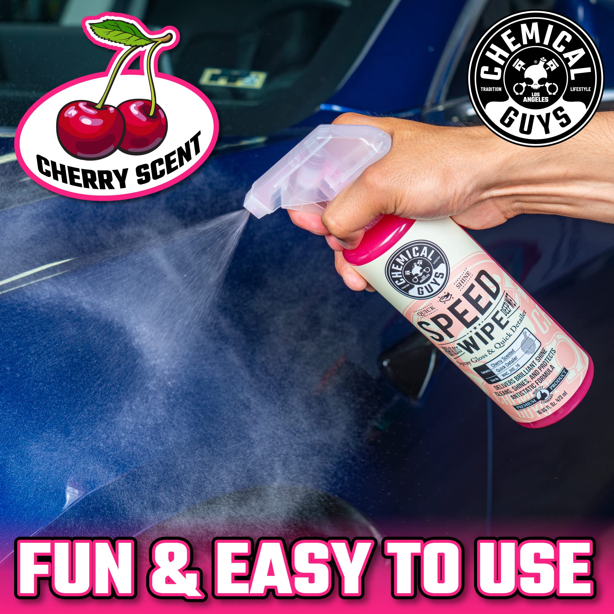 Chemical Guys Speed Wipe Quick Detailer - Streak-Free Shine, High Gloss, Detail Spray for Cars, Trucks, Motorcycles, RVs, and More, Safe on Paint, Glass, Wheels, and Trim, Cherry Scent, 128 fl oz