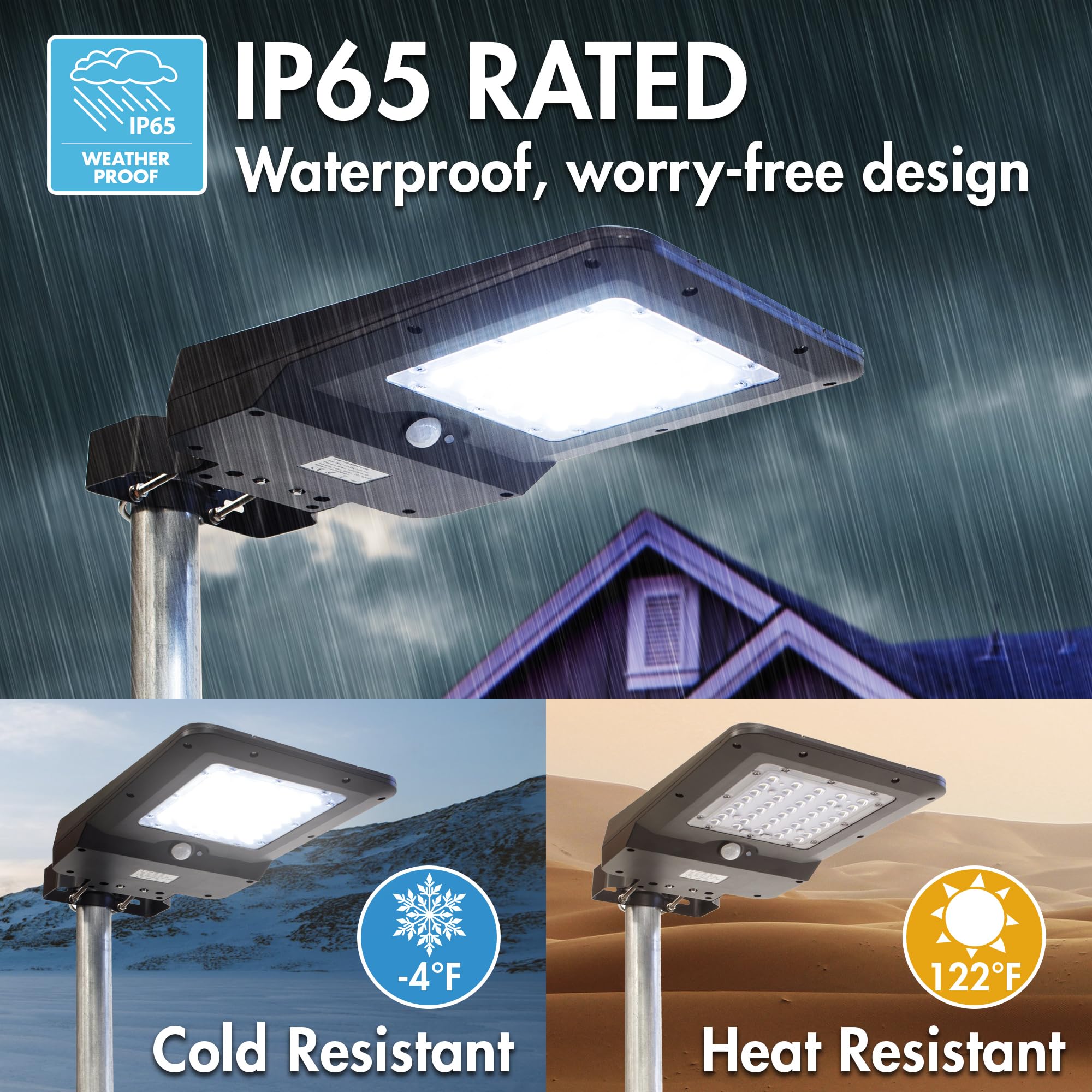 Wagan 1600 Lumen EL8586 Integrated Solar Street Lamp Security Flood Light Motion Sensor Waterproof Weatherproof Dusk to Dawn Solar LED Light Lamp for Outdoor Garden Yard Path Parking Lot