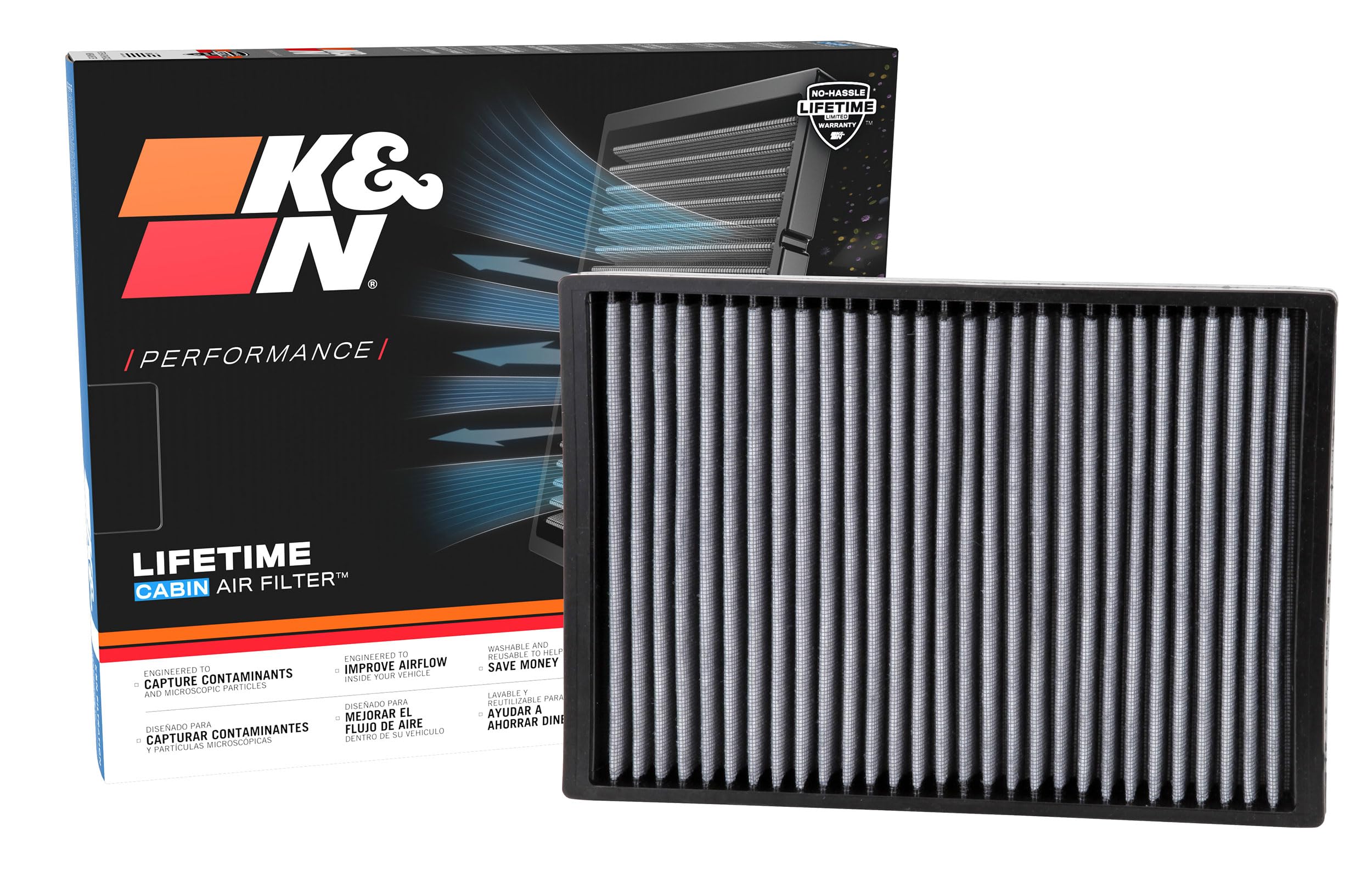 Cabin Air Filter K&N LIFETIME: Premium, Washable, Clean Air for your Cabin: Compatible with 2005-2010 Chrsyler/Dodge: 300, Challenger, Charger, Magnum, VF3007