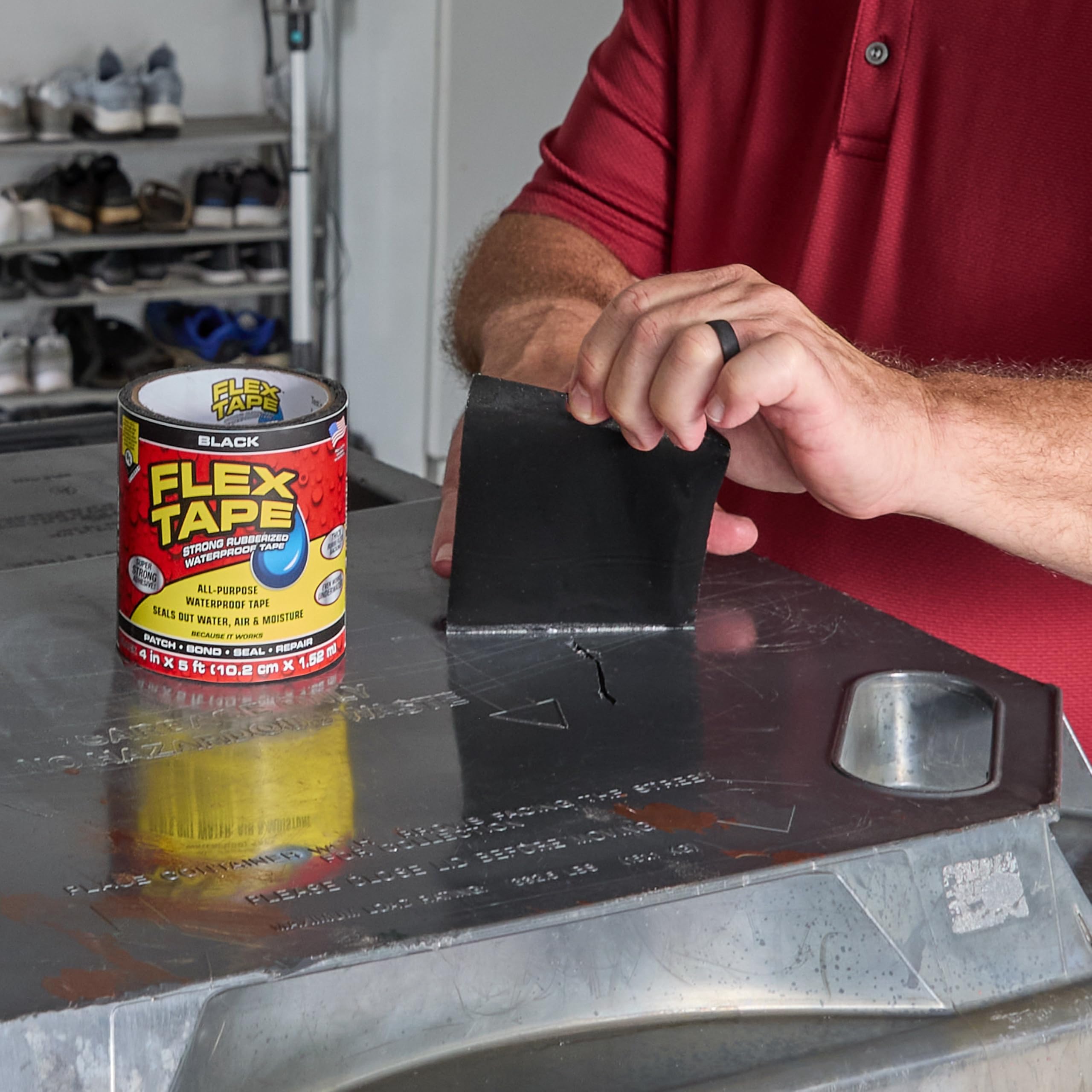 Original Flex Tape, Thick Flexible Rubberized Waterproof Tape - Seal and Patch Leaks, Works Underwater, Indoor Outdoor - Home RV Roof Plumbing and Pool Repairs, Black, 4 in x 5 ft, Pack of 1