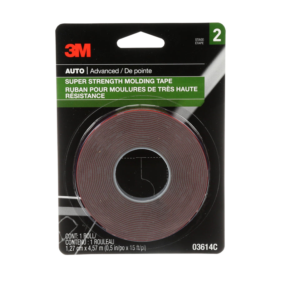 3M Molding Tape Super-Strength, 1/2 in x 15 ft, High Strength Double-Sided Adhesive, Permanently Attaches Side Moldings, Trim and Emblems to Interior and Exterior of Vehicles (03614)