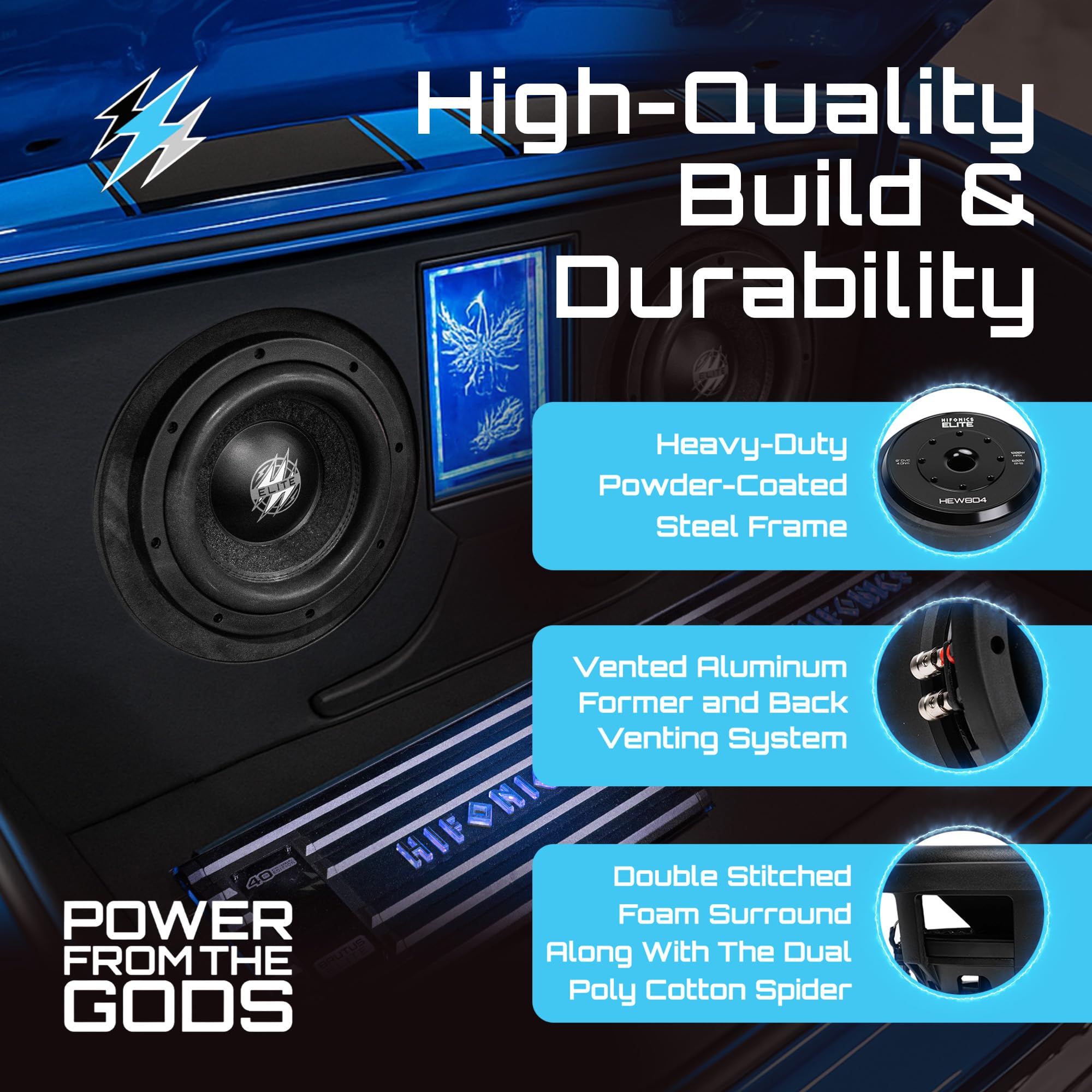 8 Inch Hifonics Elite Car Mount Subwoofer with Dual 4 Ohm Voice Coil Speaker 1200 Watt Peak Power Mobile Amplifier System, Black