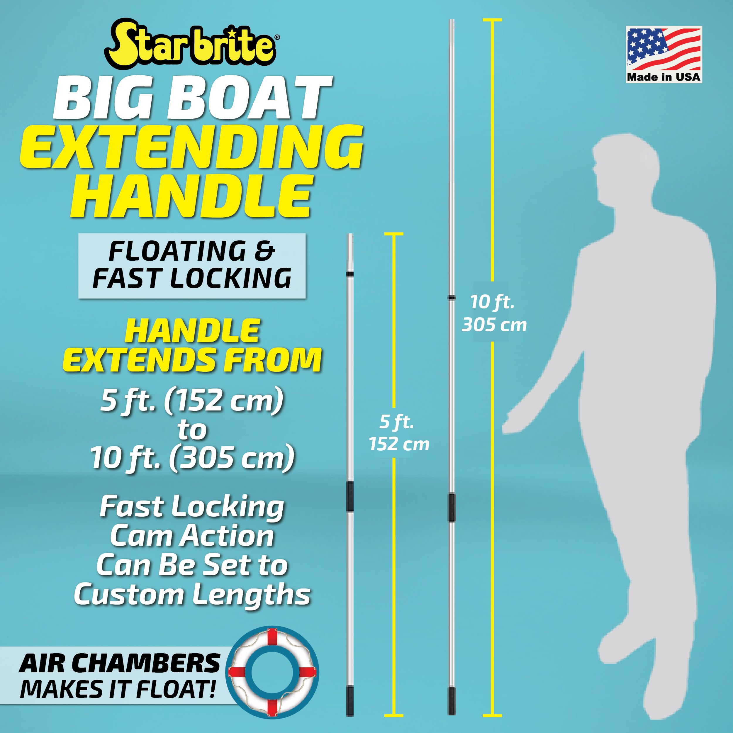 Big Boat STAR BRITE Extending Handle 5'-10' - Fits Quick-Connect Accessories - Floats - Made in USA (040005)