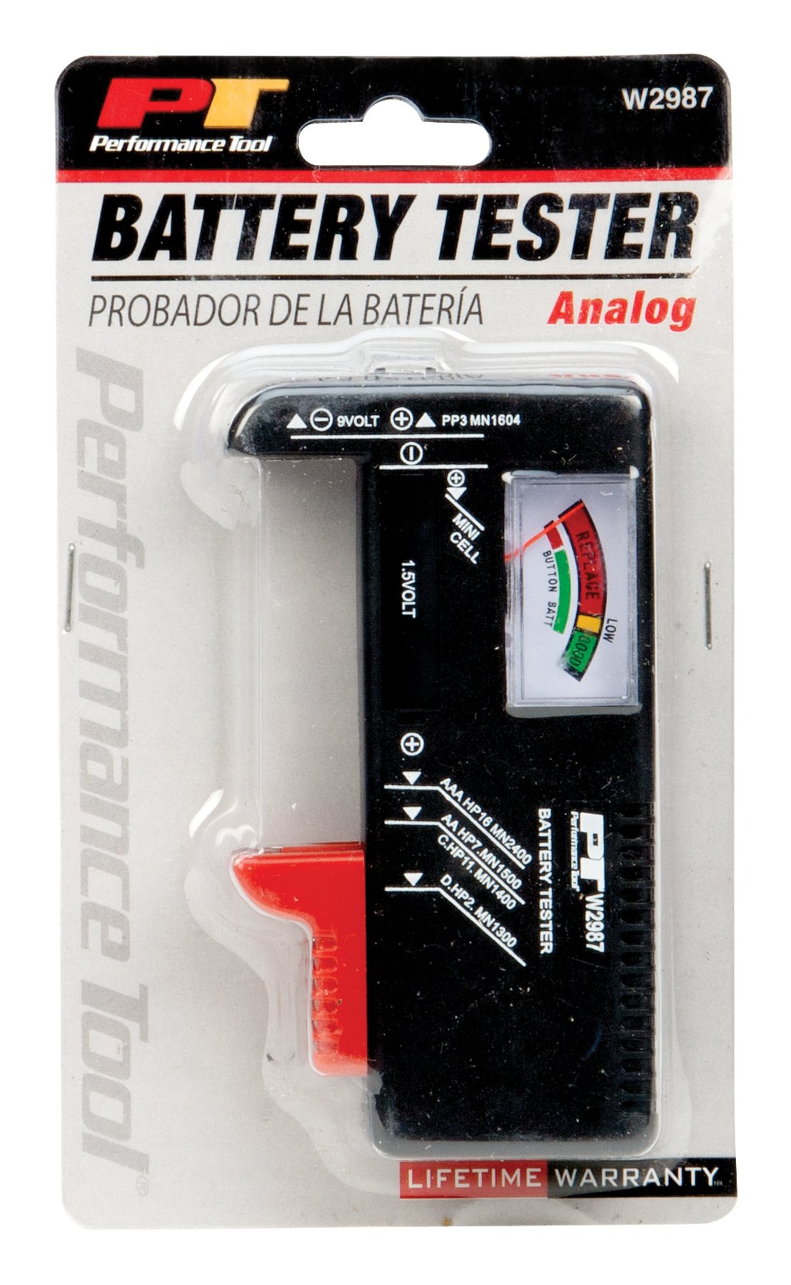 W2987 Performance Tool - Compact Battery Tester for Standard and Rechargeable Batteries with Color-Coded Display and No Battery Required