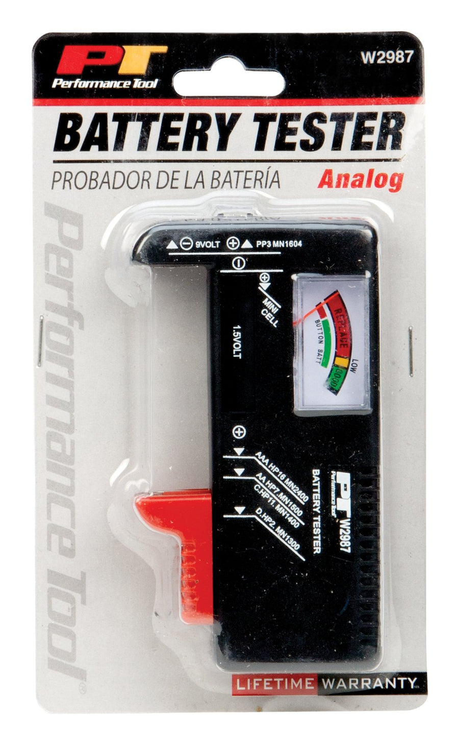 W2987 Performance Tool - Compact Battery Tester for Standard and Rechargeable Batteries with Color-Coded Display and No Battery Required