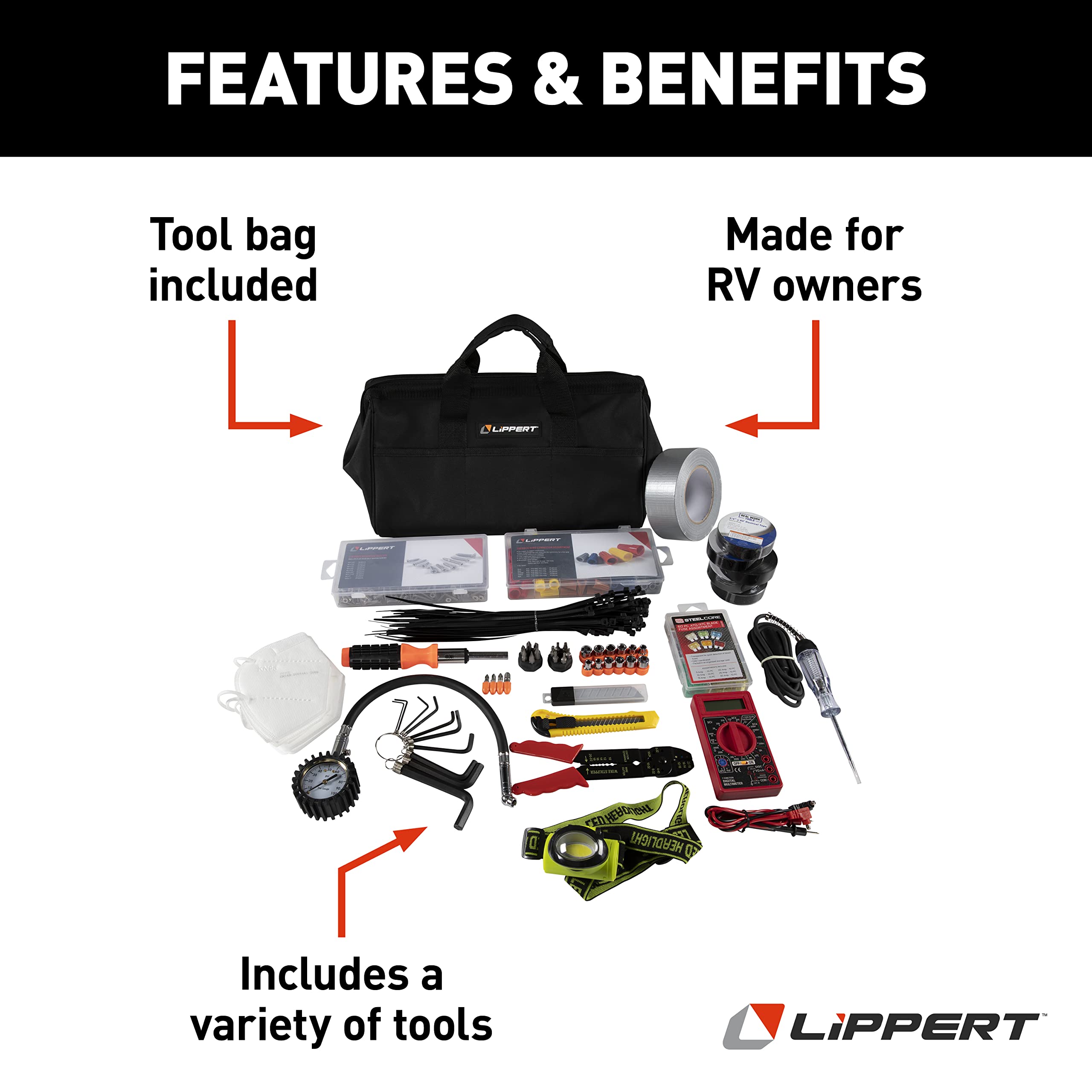 15-Piece Lippert RV Tool Kit for Maintenance on Motorhomes, 5th Wheel Campers and Travel Trailers 2022000853