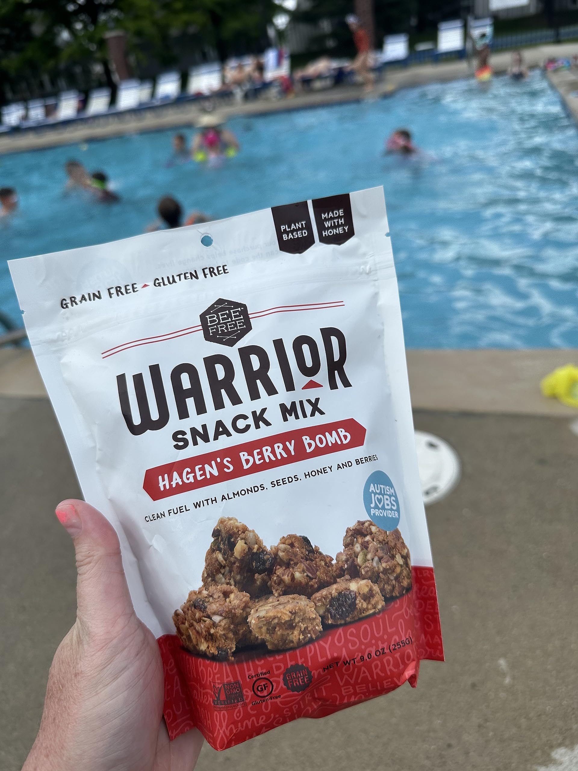 BeeFree Warrior Mix Gluten Free Granola - Chunky Granola Bites | Low Carb, Paleo, Grain Free, Preservative Free, Oat Free | Low Calorie Snacks | Hagen’s Berry Bomb, 9 Ounce Bags, 3 Pack