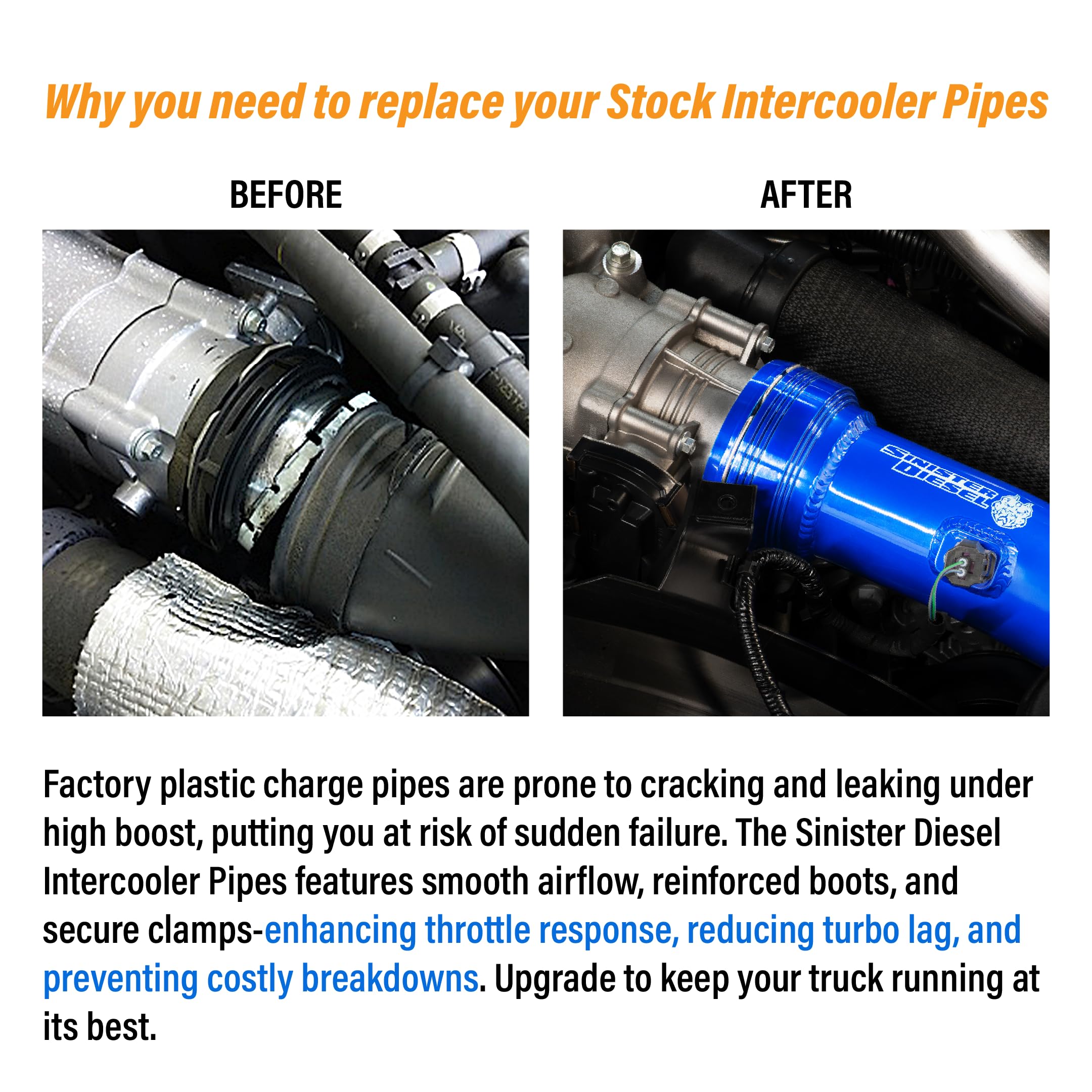 Cold Side Charge Pipe Sinister Diesel compatible with 2011-2016 Ford Powerstroke 6.7L (Gray)