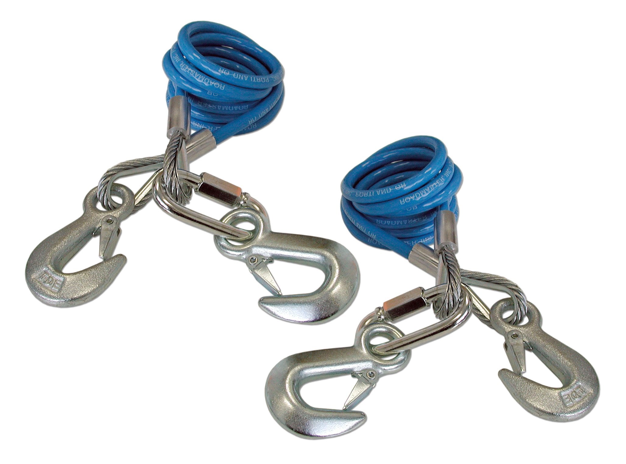 Pair of Roadmaster 643-2 Coiled Safety Double Hook Cables Compatible with Tow Bars & Towed Vehicles | 68" Long | 6,000 lb Capacity Per Pair | Secure Safety Connection During Towing