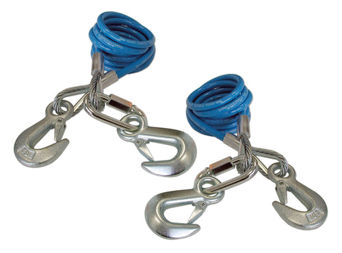 Pair of Roadmaster 643-2 Coiled Safety Double Hook Cables Compatible with Tow Bars & Towed Vehicles | 68" Long | 6,000 lb Capacity Per Pair | Secure Safety Connection During Towing