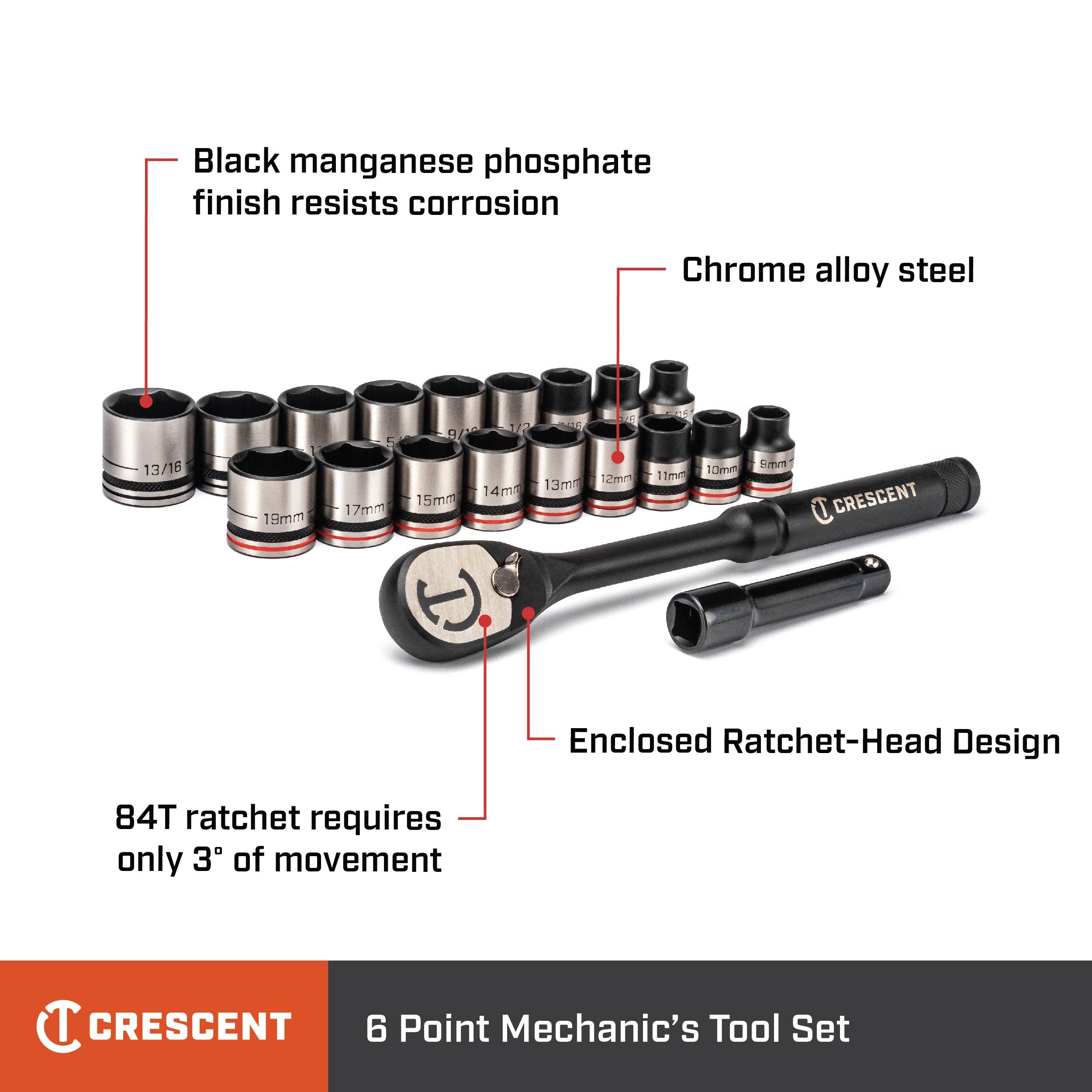 Crescent 3/8" Drive 20 Piece X10 Standard SAE/Metric Mechanics Tool Set - CSWS38B
