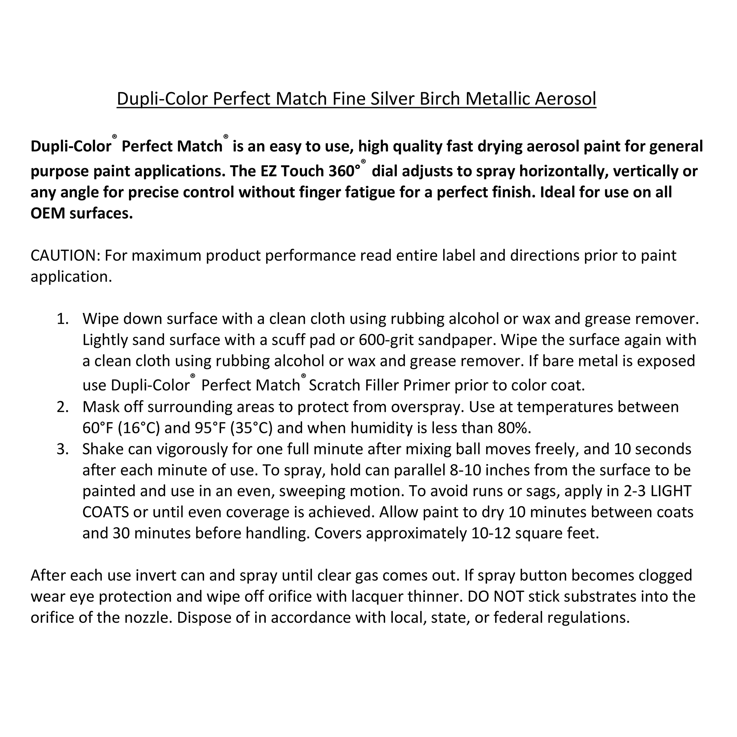 Perfect Match Dupli-Color Premium Automotive Paint, Fine Silver Birch (M), 8 oz