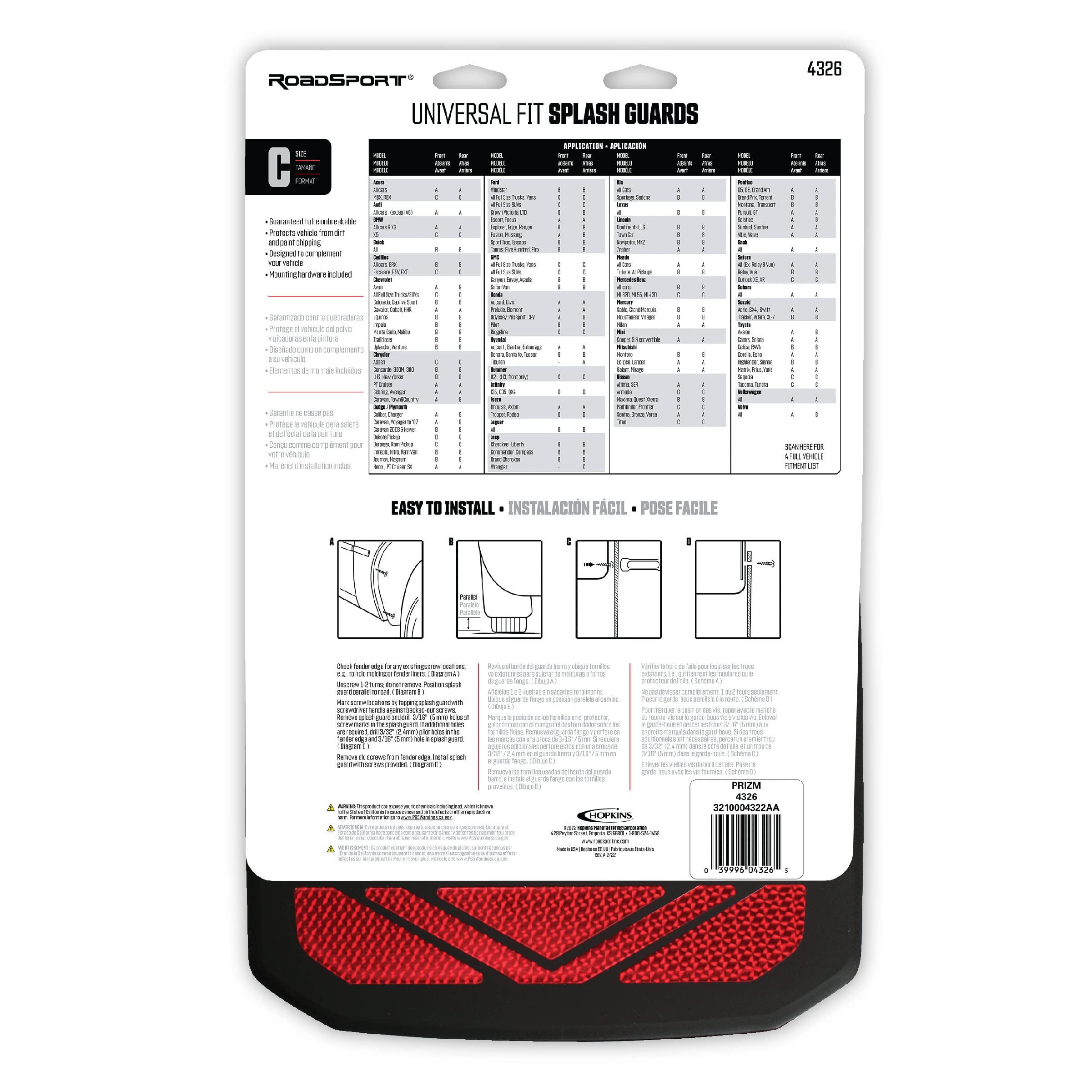 RoadSport 4326 Universal Fit 'C' Series Premiere Splash Guard (Black with Red Prism; 18" Height x 10-3/8" Wide)