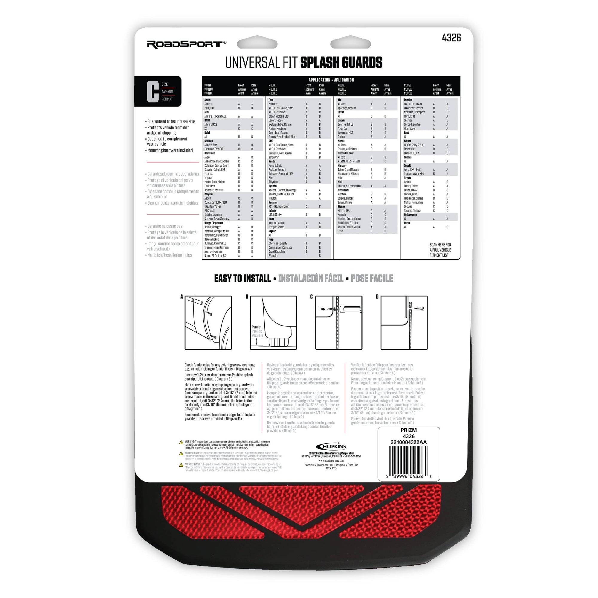 RoadSport 4326 Universal Fit 'C' Series Premiere Splash Guard (Black with Red Prism; 18" Height x 10-3/8" Wide)