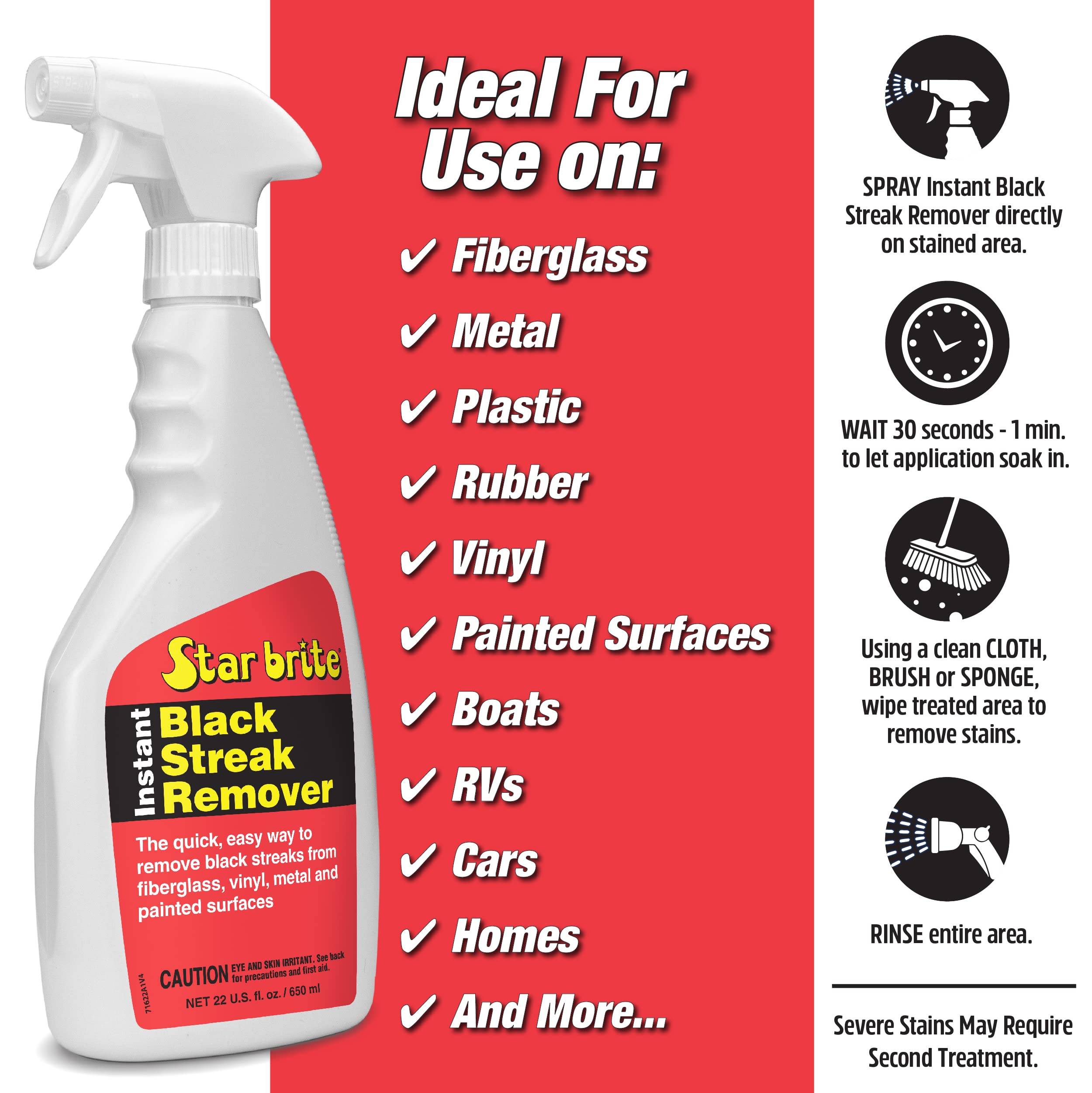 Instant Black Streak Remover STAR BRITE – Easy Wipe-Off Formula for Fiberglass, Vinyl, Metal, and Painted Surfaces - 1 GAL (071600N)