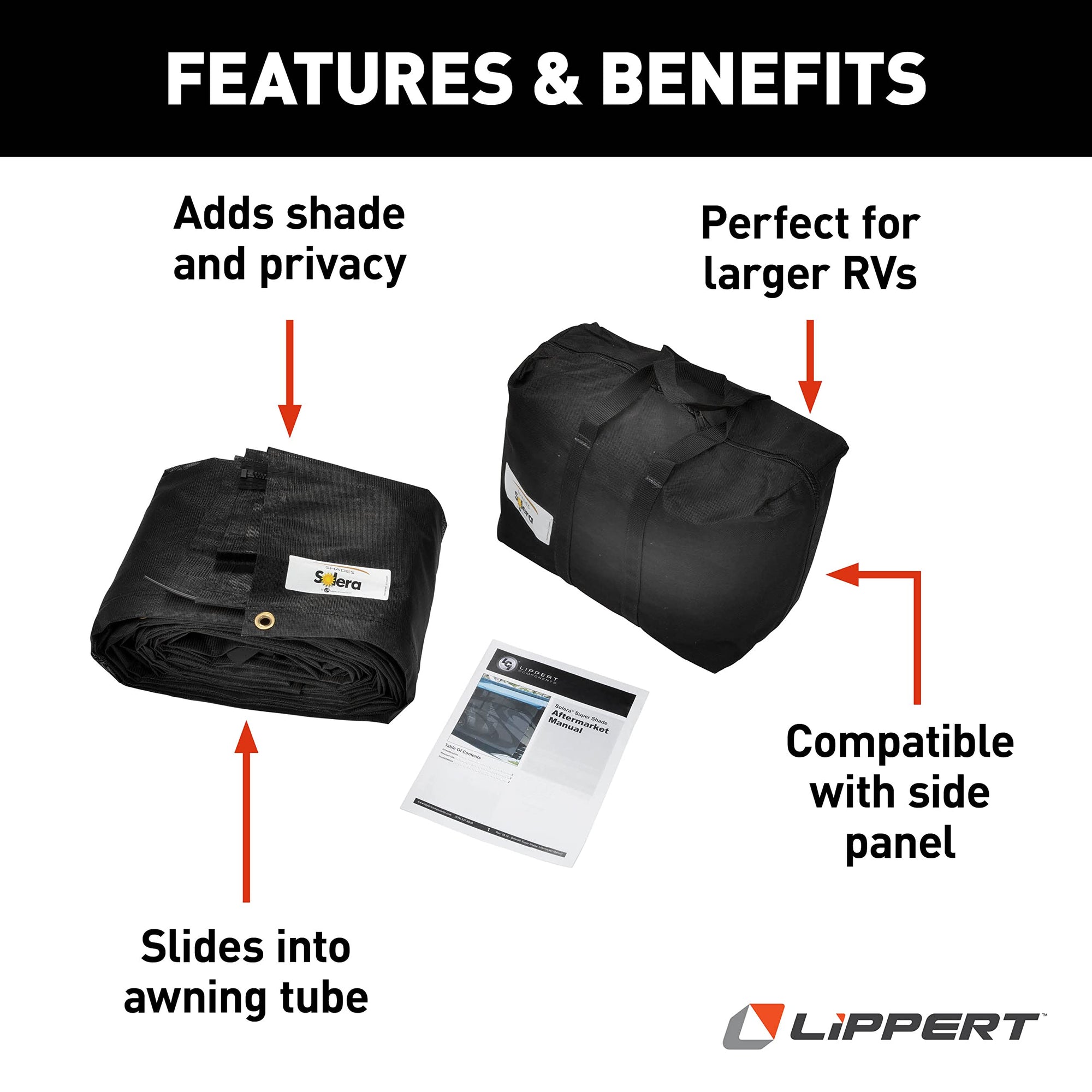 Solera Super Shade Panel Front for 5th Wheel, Travel Trailer and Motorhome RV Awnings, 6' x 13'