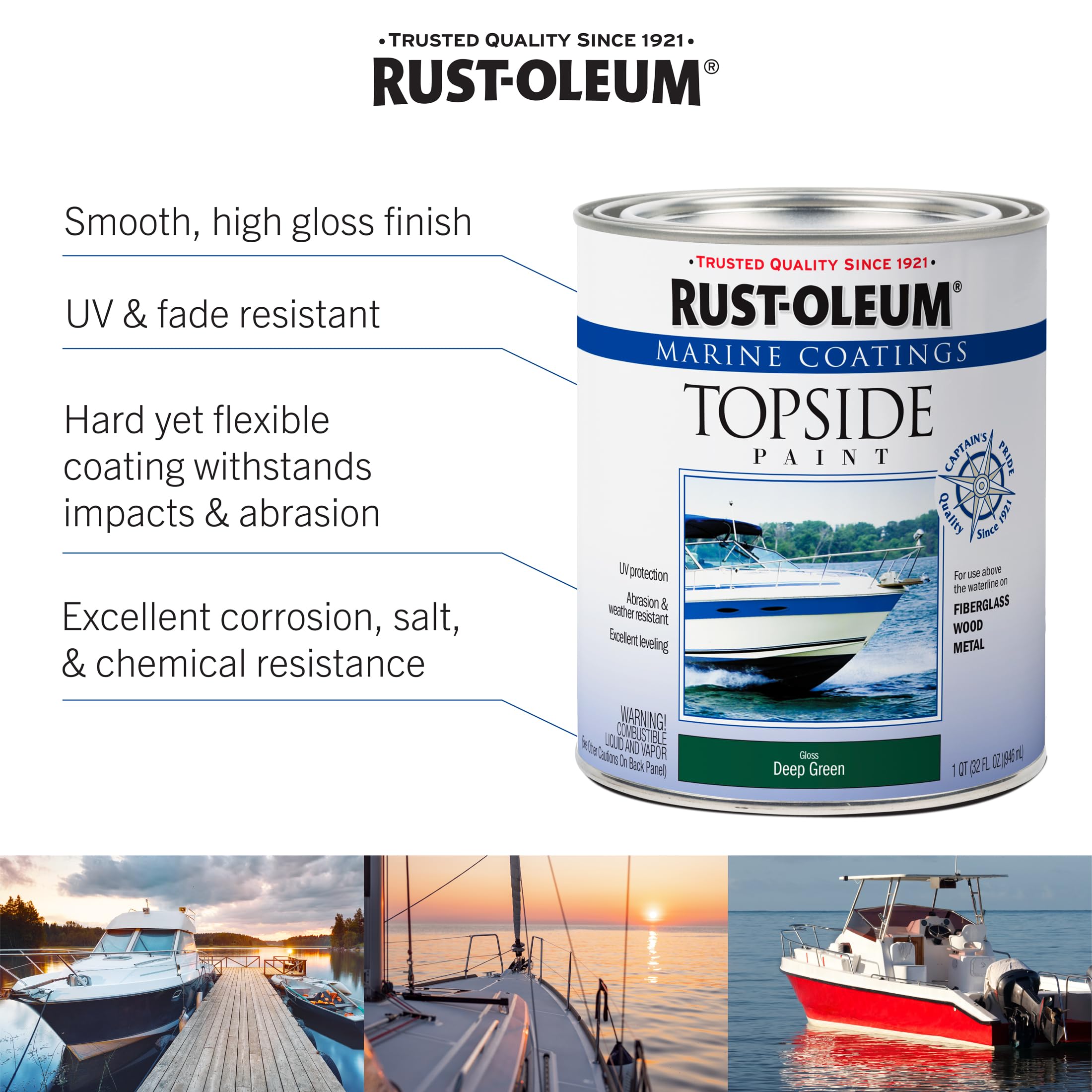 Marine Coatings Rust-Oleum 207004 Topside Paint, Quart, Bright Red