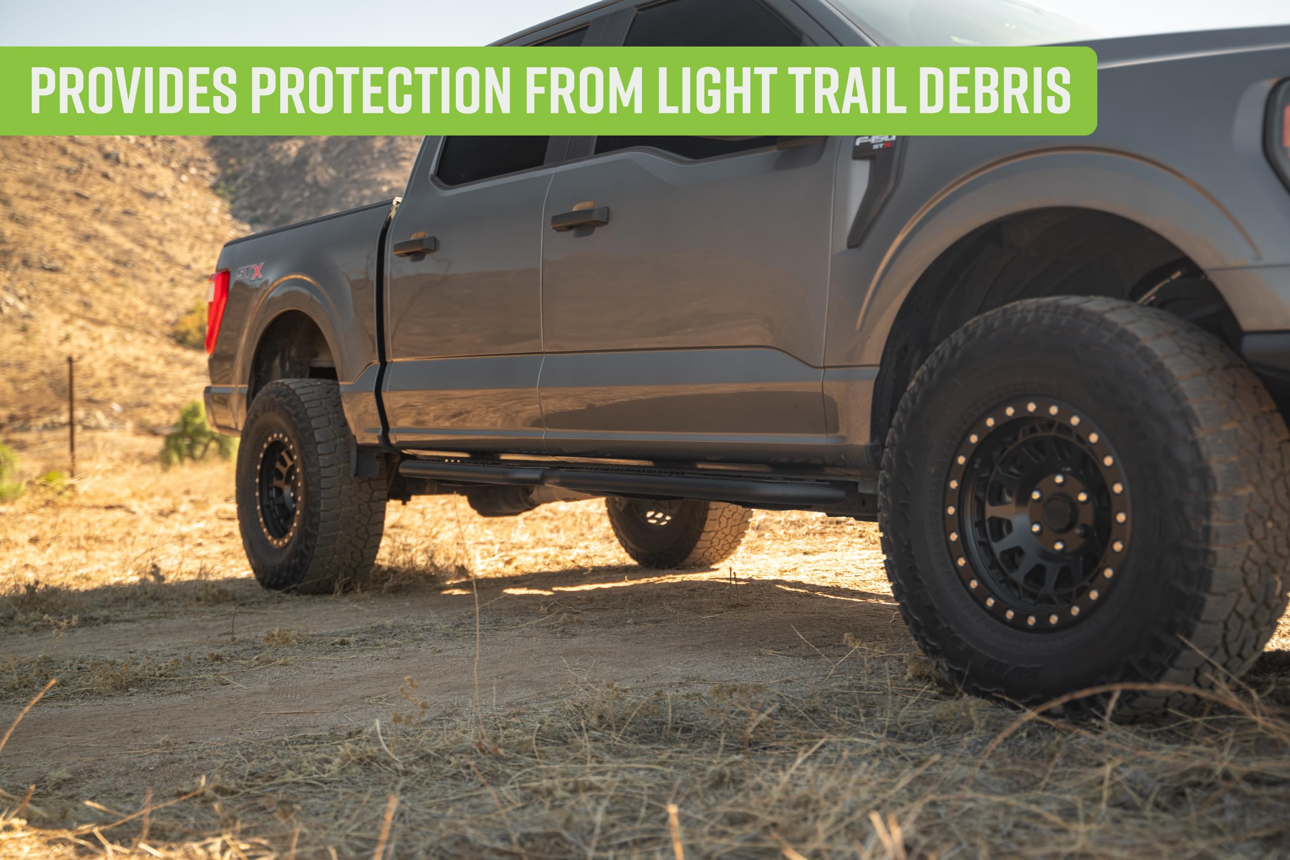 DV8 Offroad OE Plus Side Steps for 2015-2024 Crew Cab Ford F-150 & Raptor | Anti-Slip Design | Mounts to Body/Pinch Weld | Protection from Light Trail Debris | Fully Bolt-On Installation