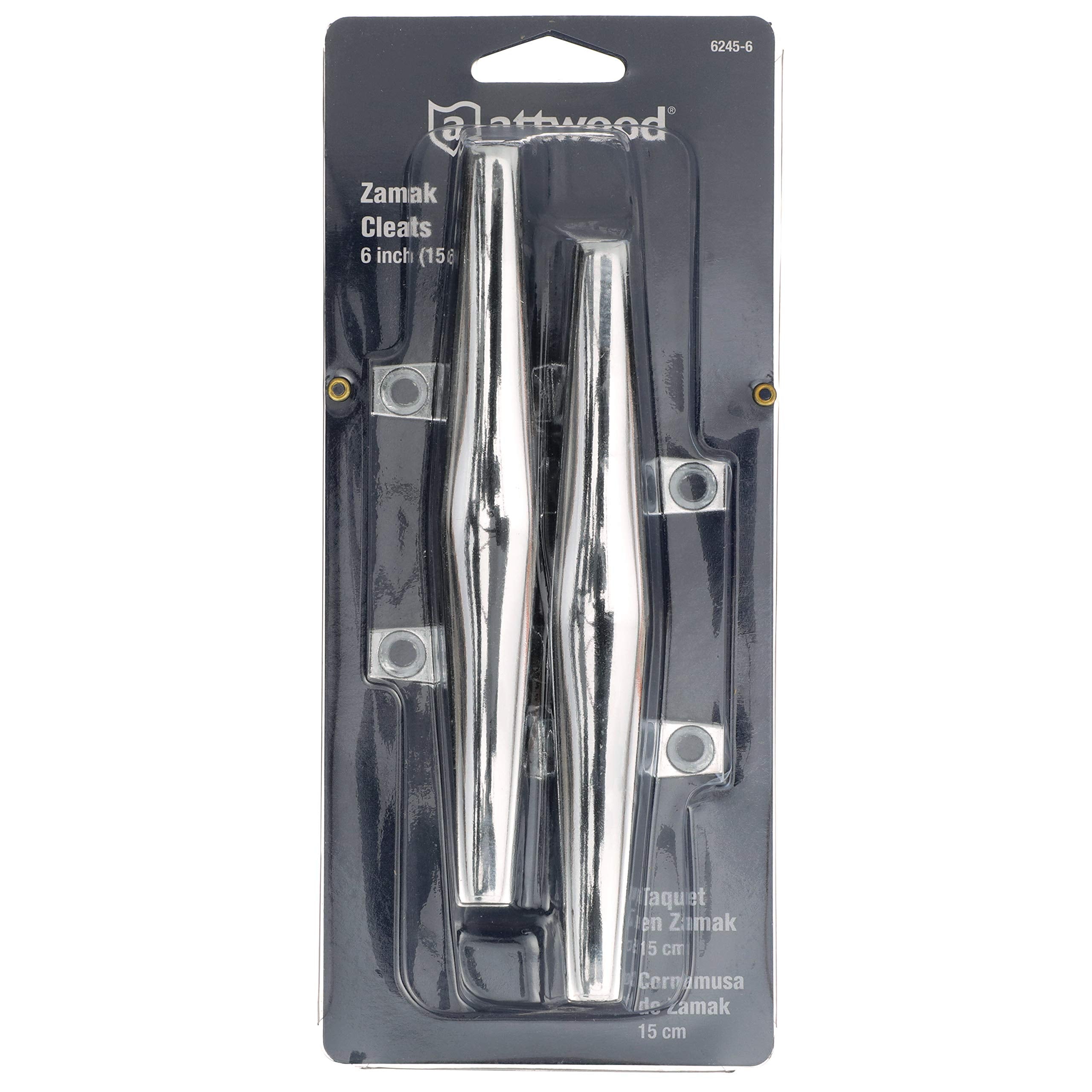6245-6 Attwood Chrome-Plated Zinc Cleats, 6 Inches Long, 2 3/32 inches Wide, Install with 4 Included #10 Fasteners
