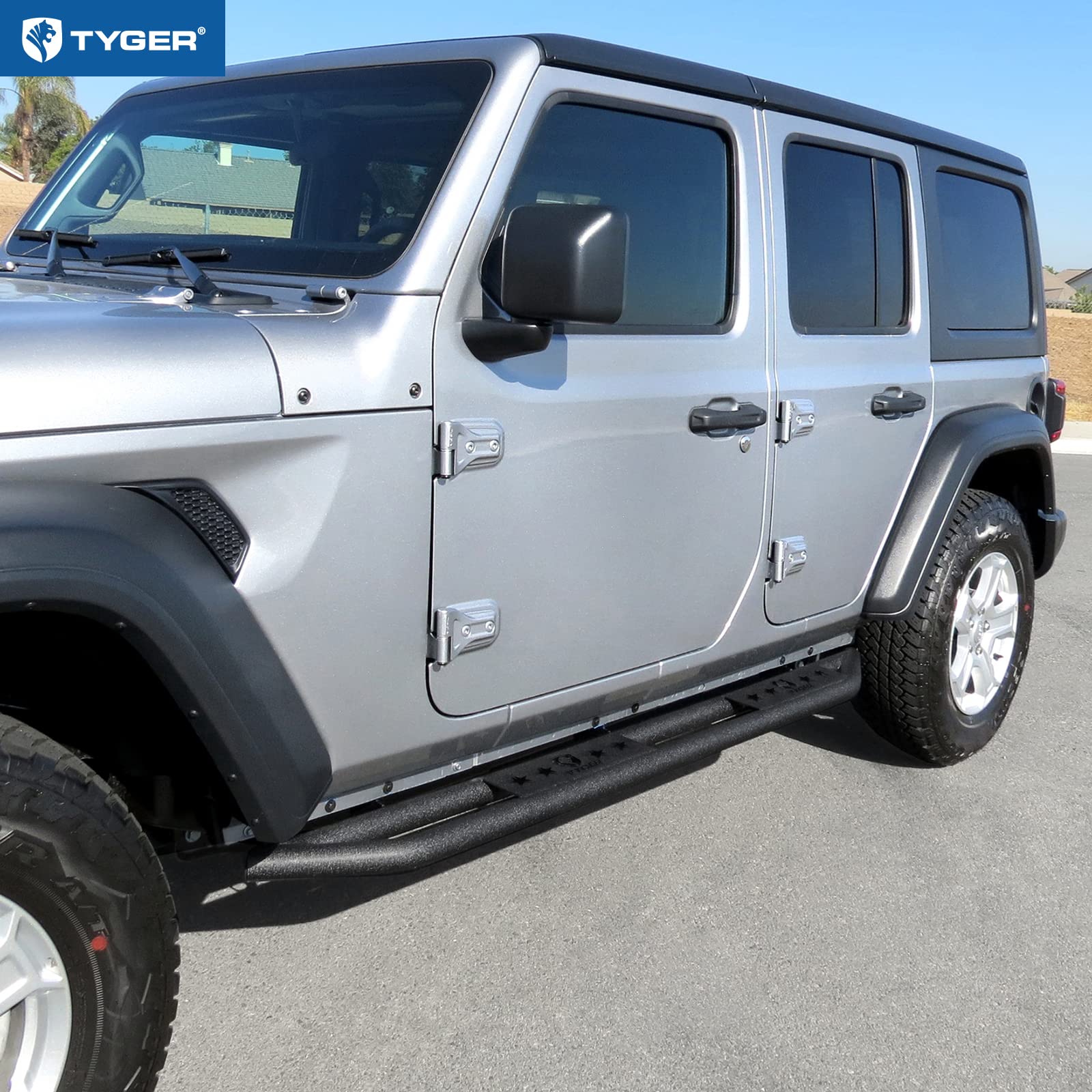 Tyger Auto Compatible Star Armor with 2018-2026 Jeep Wrangler JL 4-Door (Not Fit JK) | TG-JA2J2288B | Side Step Rails Nerf Bars Running Boards