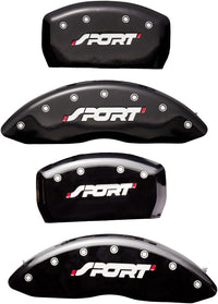Caliper Covers MGP 10229SSPOBK (Black Powder Coat Finish, Engraved Front and Rear: SPORT, Silver Characters, Set of 4)