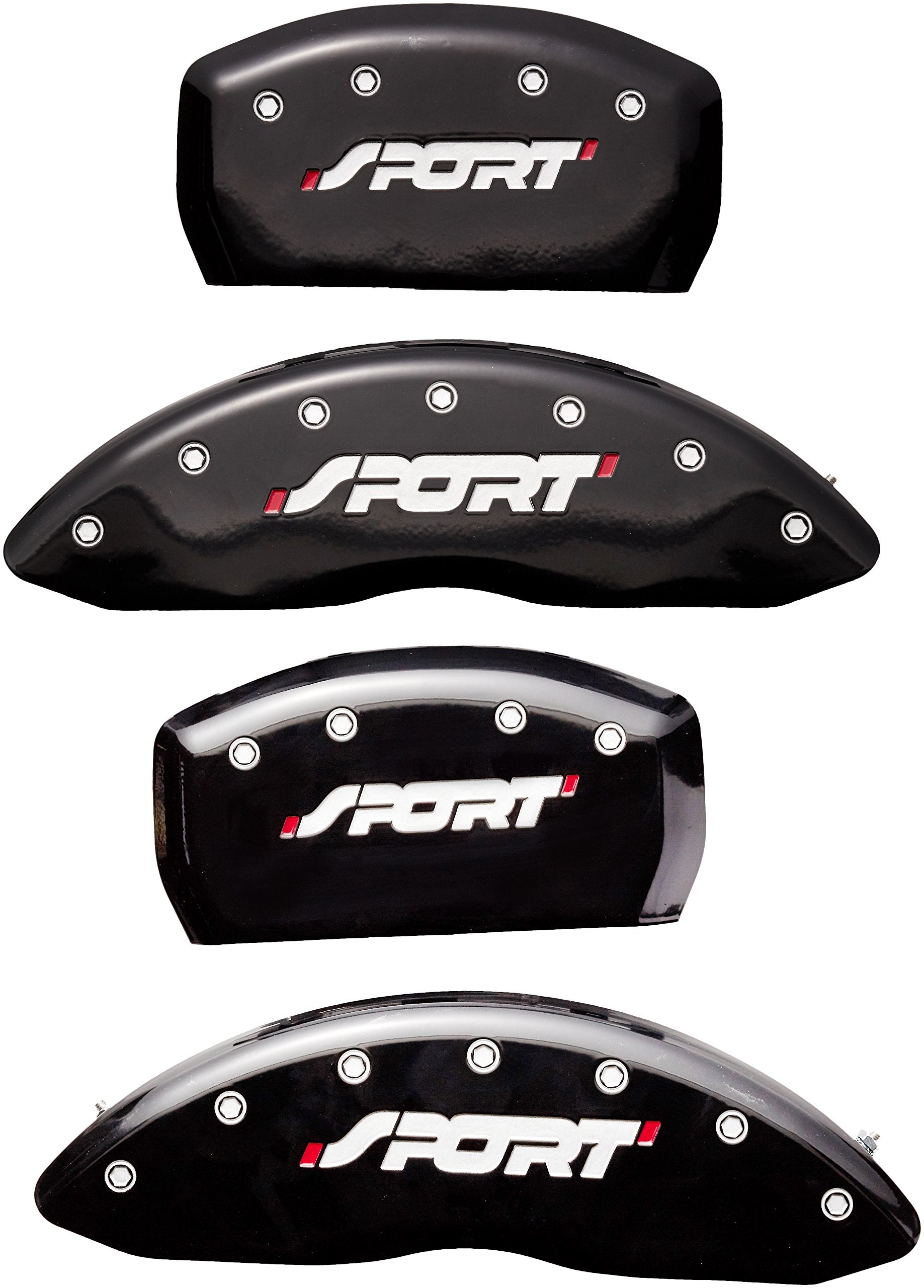 Caliper Covers MGP 10229SSPOBK (Black Powder Coat Finish, Engraved Front and Rear: SPORT, Silver Characters, Set of 4)