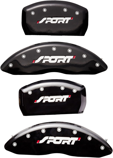 Caliper Covers MGP 10229SSPOBK (Black Powder Coat Finish, Engraved Front and Rear: SPORT, Silver Characters, Set of 4)