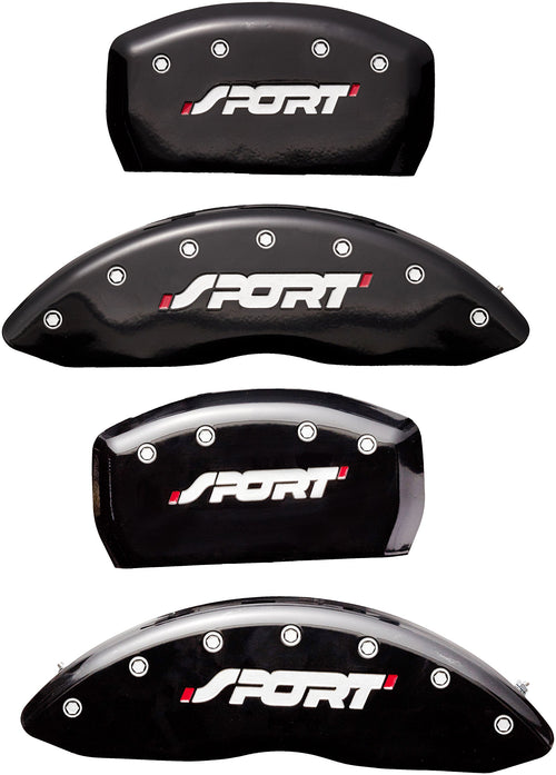 Caliper Covers MGP 10229SSPOBK (Black Powder Coat Finish, Engraved Front and Rear: SPORT, Silver Characters, Set of 4)