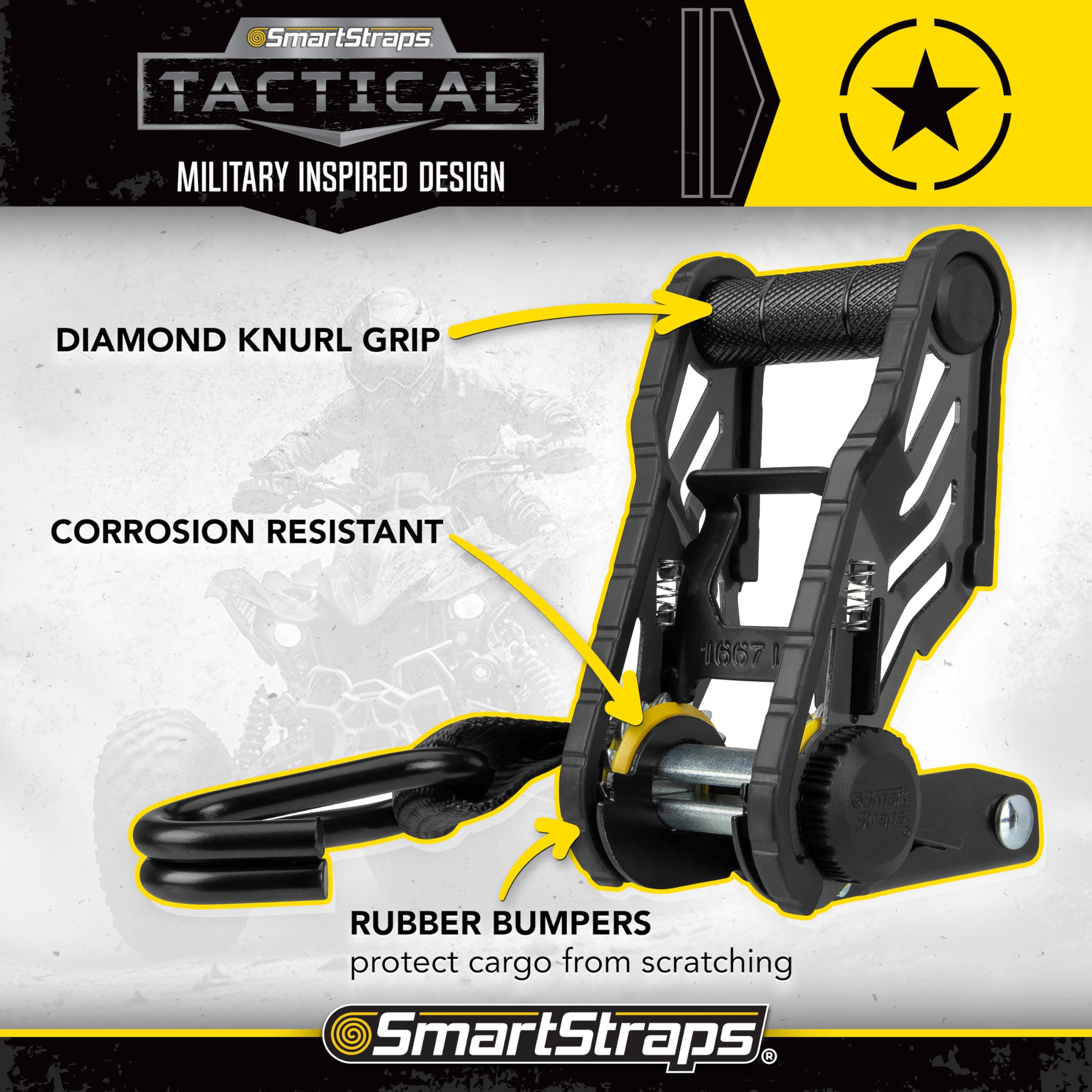14-Foot SmartStraps Ratchet Tie Down Straps 2-Pack, Tactical Handle, ZeRust Technology, 1,667 lb Safe Work Load, 5,000 lb Break Strength