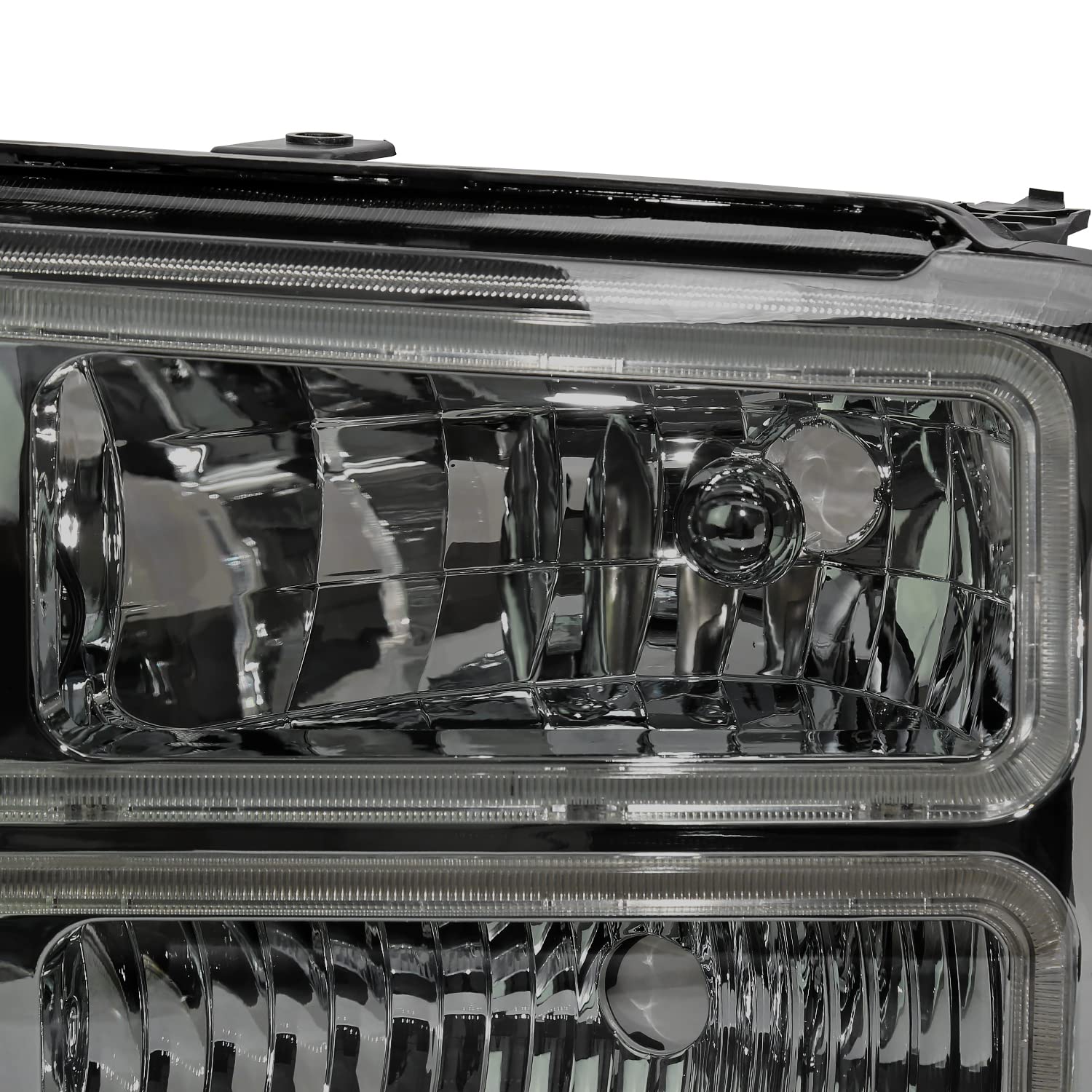 Smoke Lens SPEC-D TUNING LED BAR Headlights Compatible with 2005-2007 Ford F250 F350 F450 F550 Super Duty, Left + Right Pair Headlamps Assembly