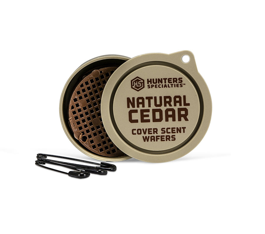 Hunters Specialties Cover Scent Long Lasting Wafers for Hunting - 3 Wafers Per Pack, 3 Safety Pins Included, Natural Cedar