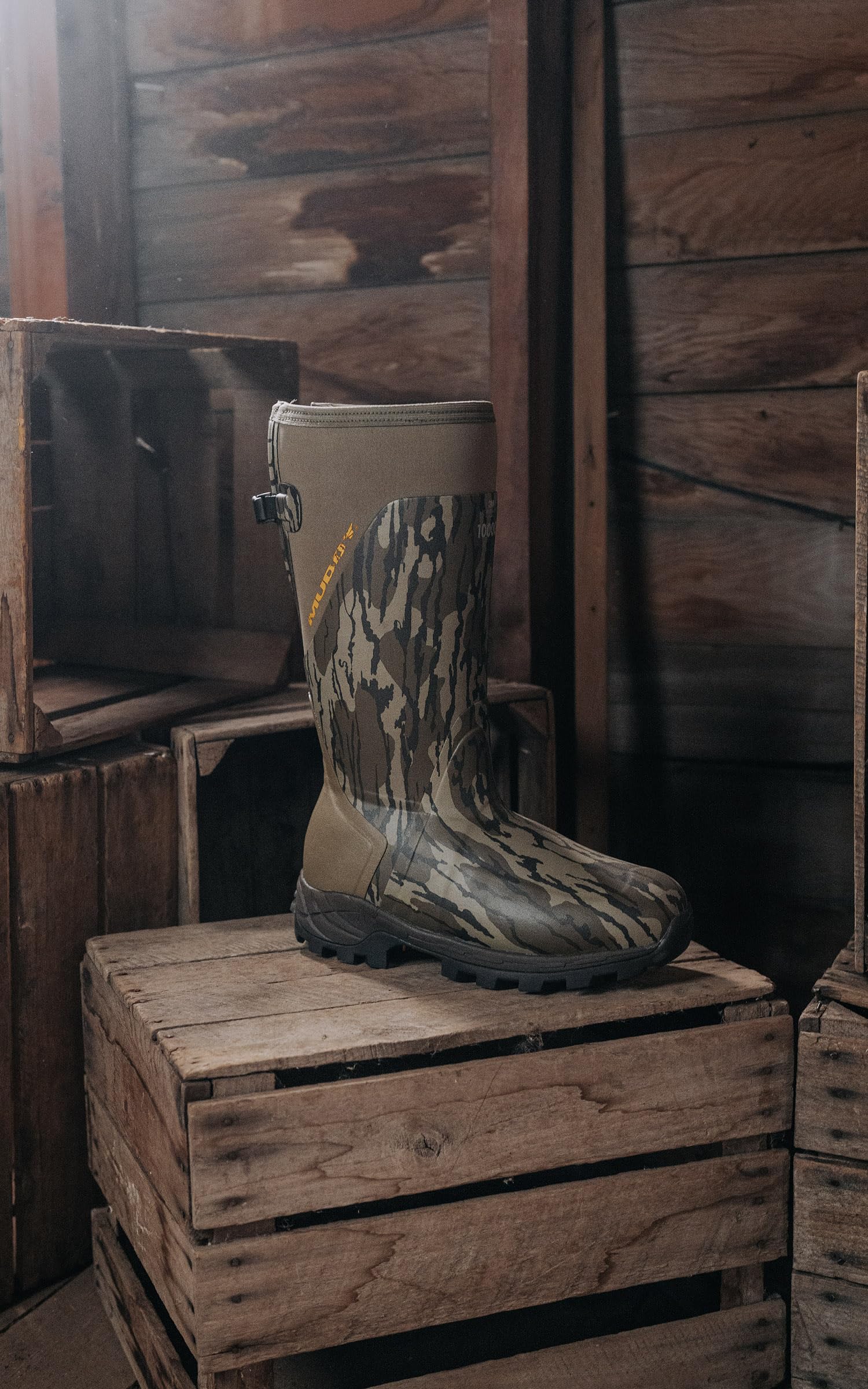 Muddy Outdoors 17" DV8 1000 Gram Insulated Rubber Boots Rubber Mossy Oak Bottomland Men's 11 D