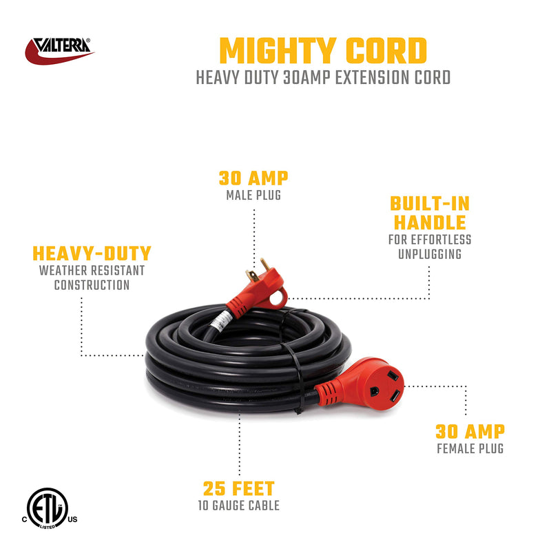 Mighty Cord Valterra A10-3025EH RV 30-Amp Extension Cord, 25 ft., Red