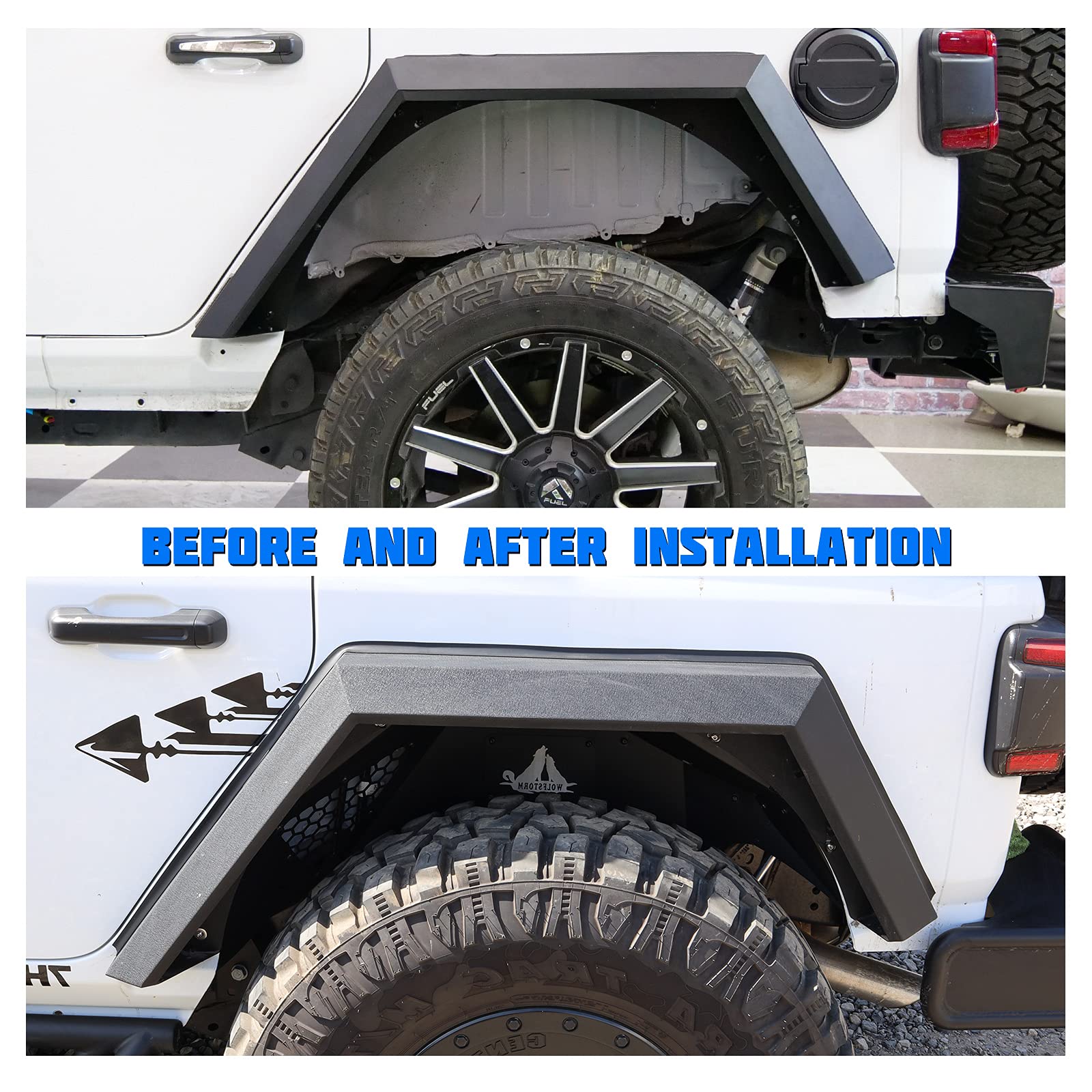 Inner Liners Rear Fender Flares for 2018-2026 Jeep Wrangler JL/JLU,WOLFSTORM 2 PCS Steel Compatible for 2018-2026 Jeep Wrangler JL & JLU,Black