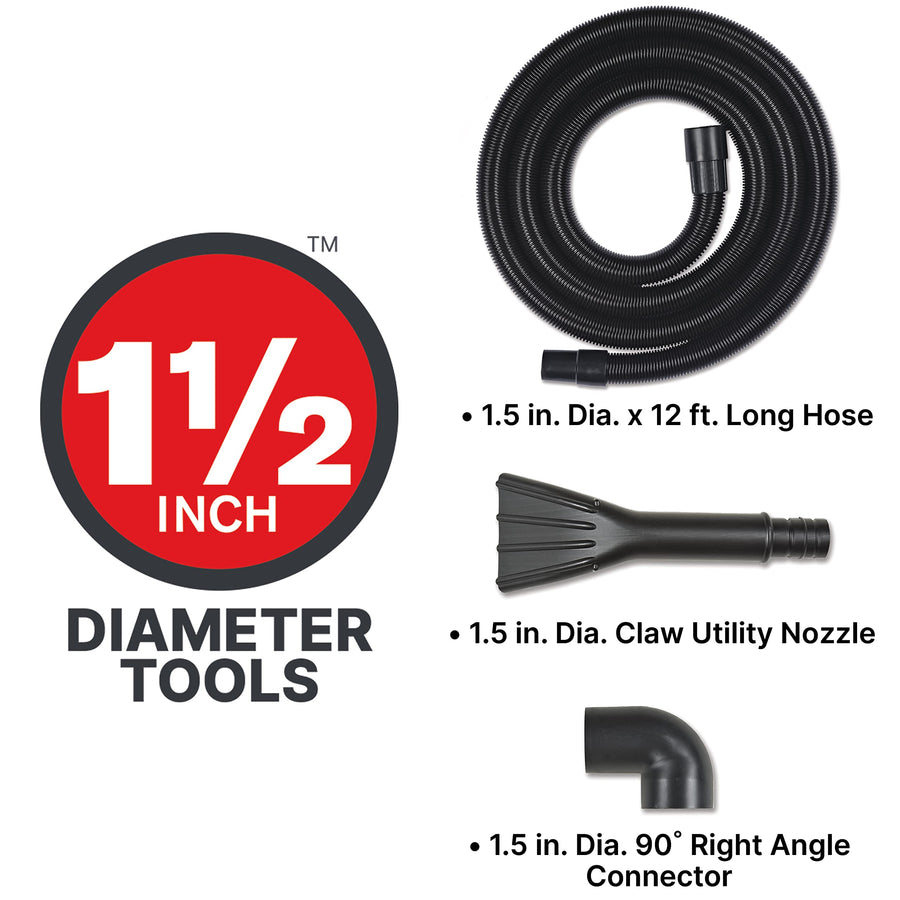 55 Gallon Drum Shop-Vac 9700606 Two-Stage Wet/Dry Head Assembly, 3.0 Peak HP, 1.5 Inch Diameter x 12 Foot Crush-Resistant Hose, 35 Ft Cord Length, For Heavy-Duty Wet/Dry Pickup With Blower Feature