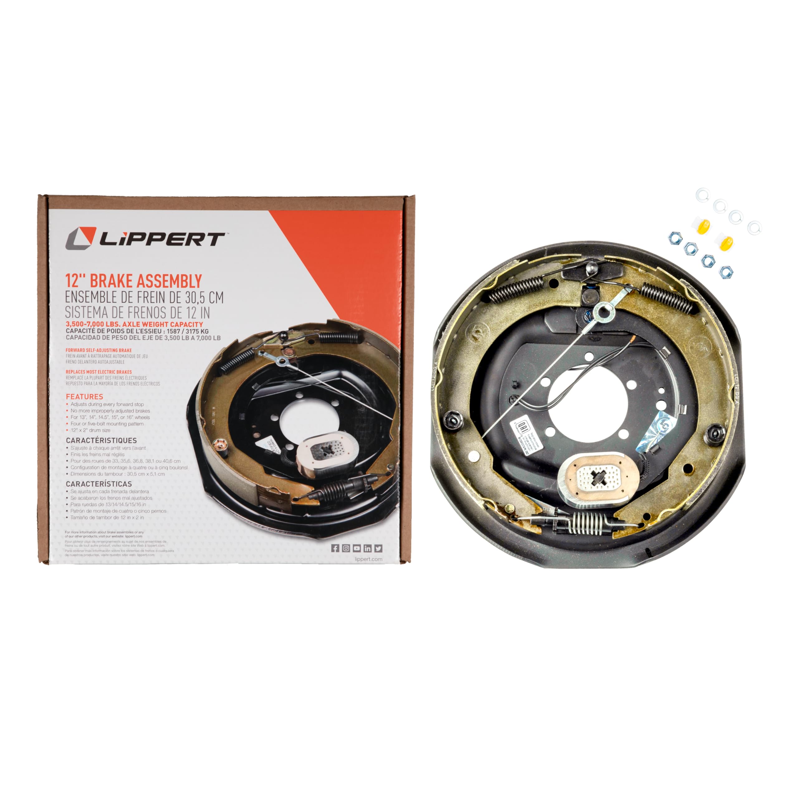 Lippert Components Self-Adjusting Forward Brake Assembly for Right Side 12" x 2", 4,000-7,000 lbs. Capacity, for 14.5", 15", 16" Wheels - 296652