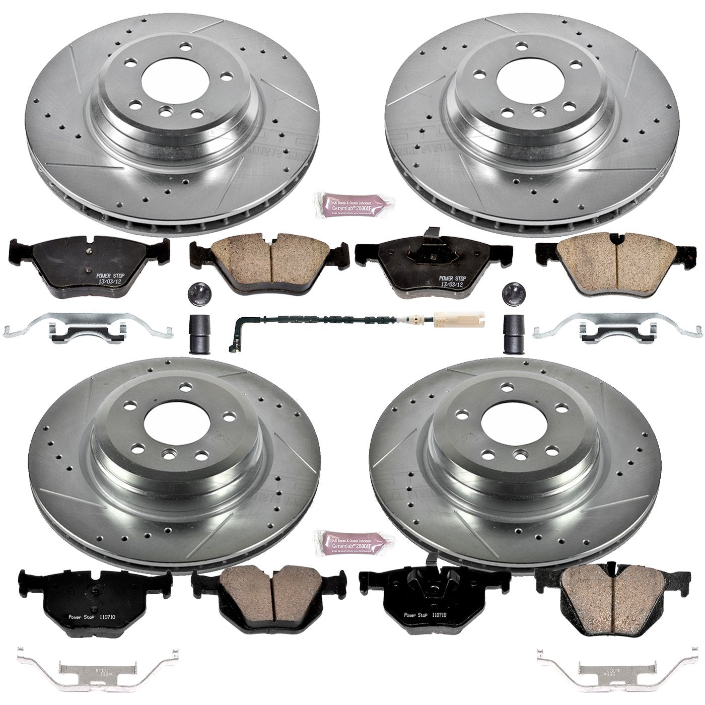 Power Stop K6921 Z23 Carbon Fiber Brake Pads with Front and Rear Drilled & Slotted Brake Rotors Kit